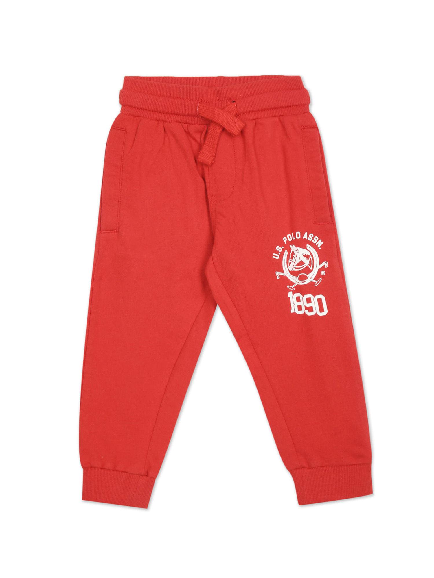 Boys Red Drawstring Waist Solid Joggers