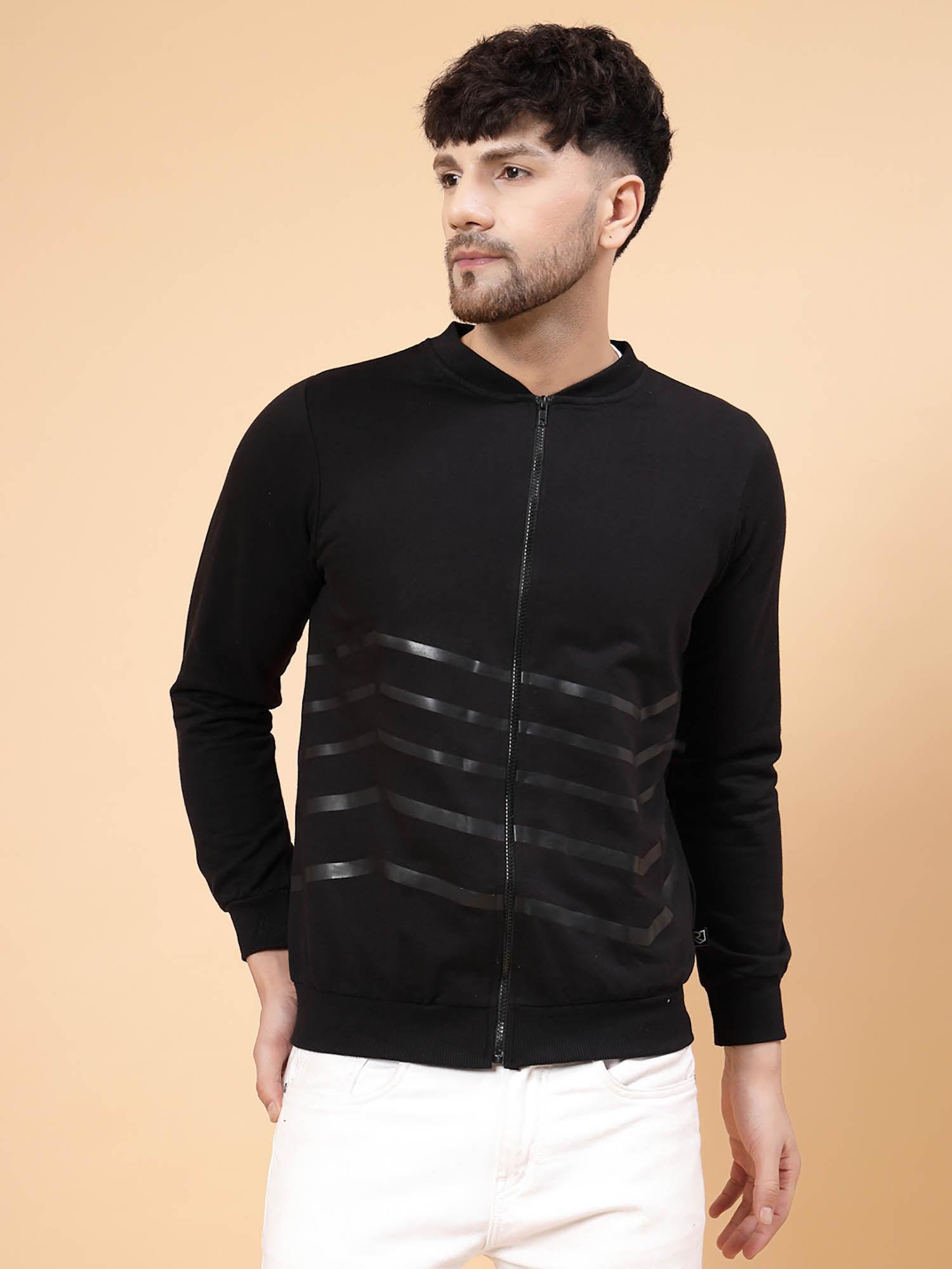 men-black-printed-fleece-bomber-jacket