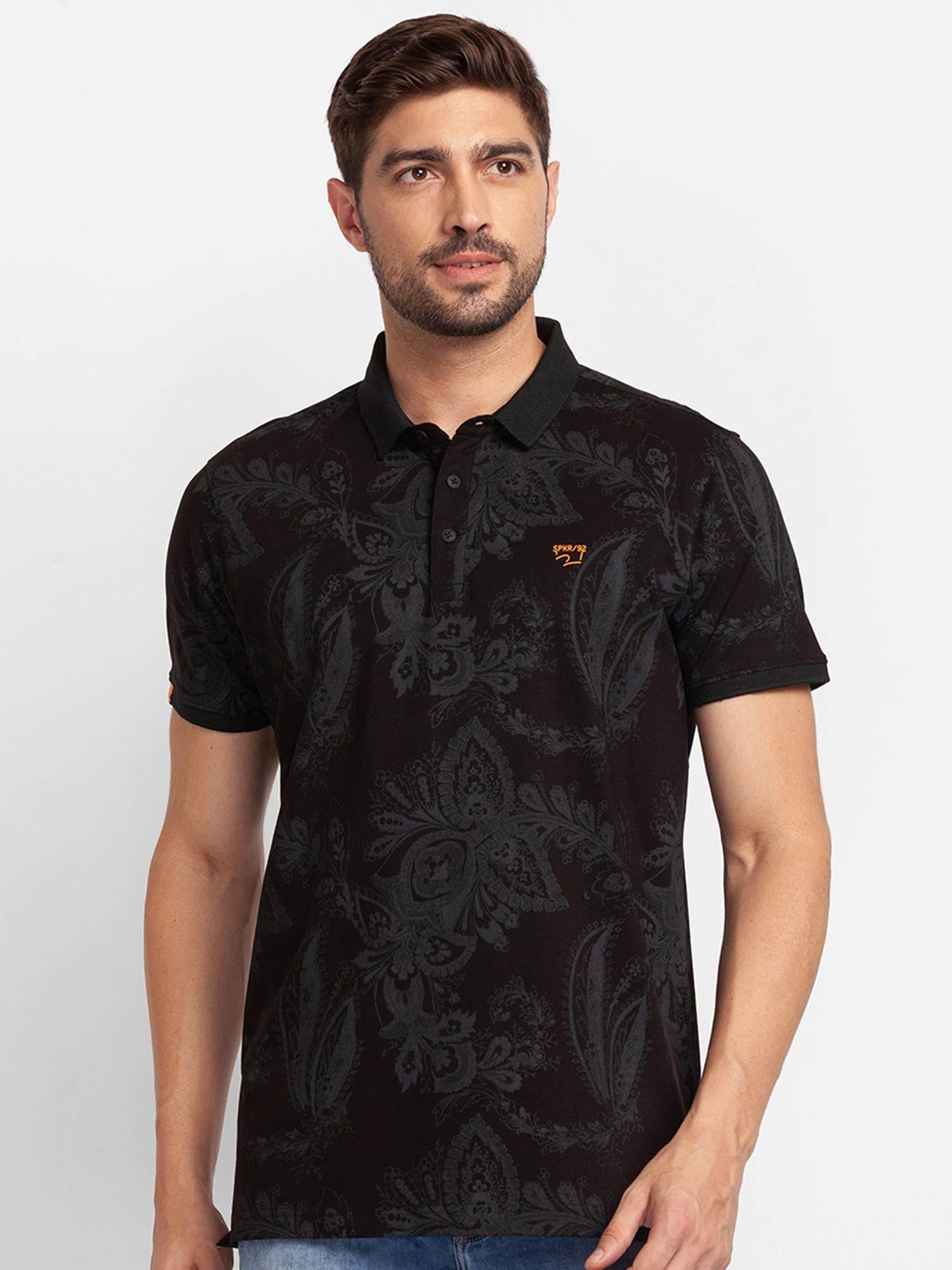 black-cotton-half-sleeve-printed-casual-polo-t-shirt-for-men