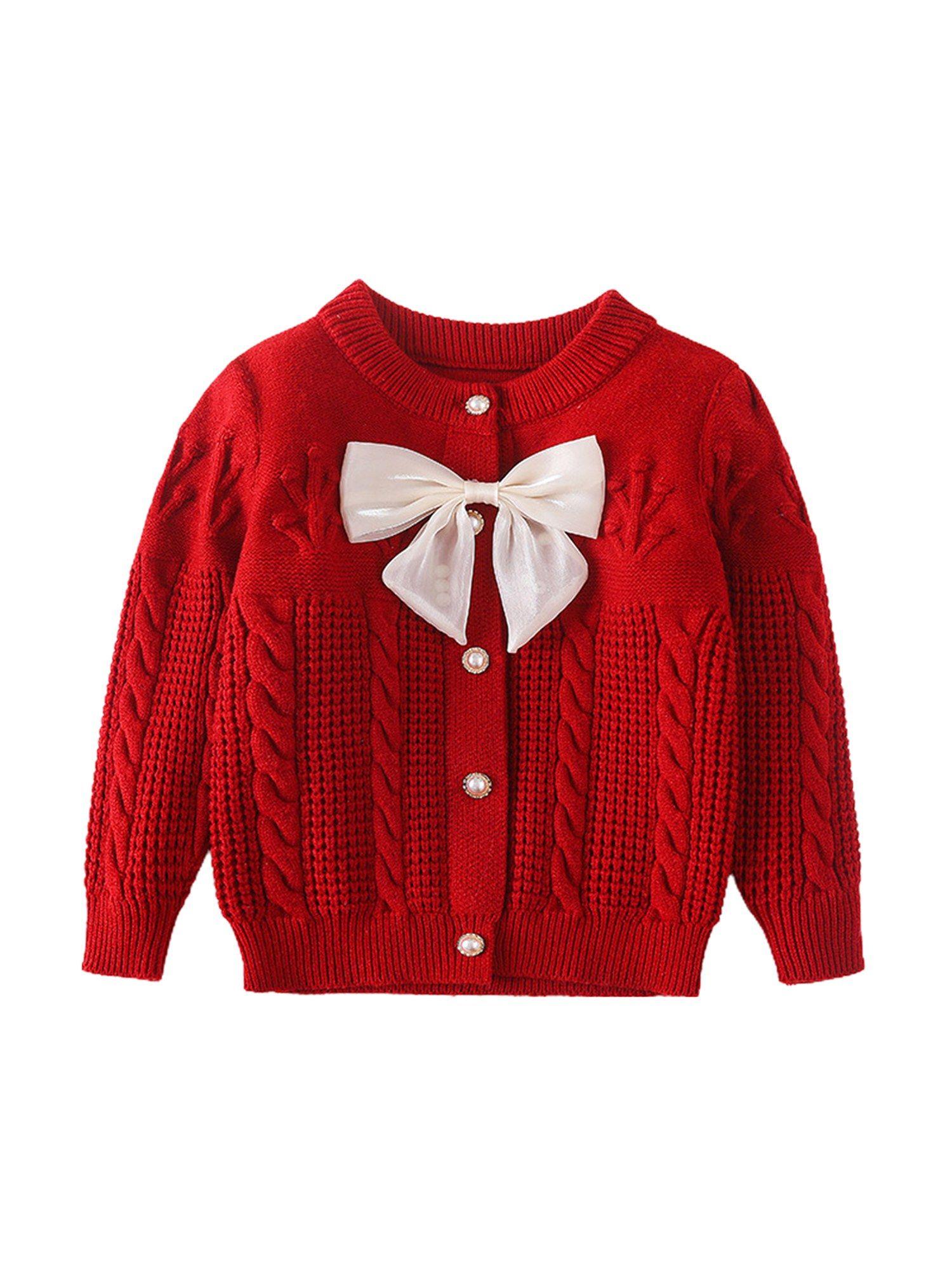 Kids Red Knitted Cardigan Sweater With Bow