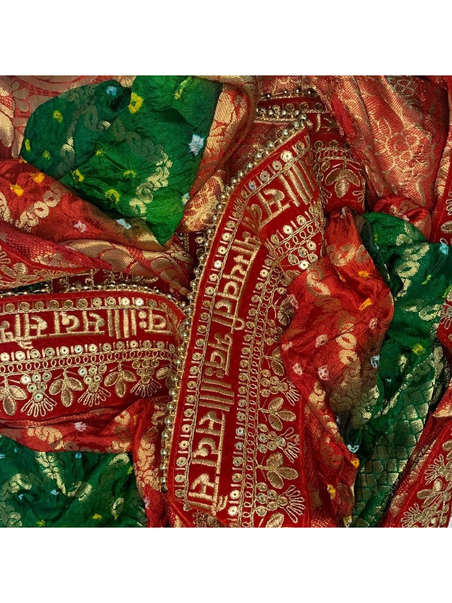 Traditional Bridal Red Green Saubhagyavati Bandhej Dupatta