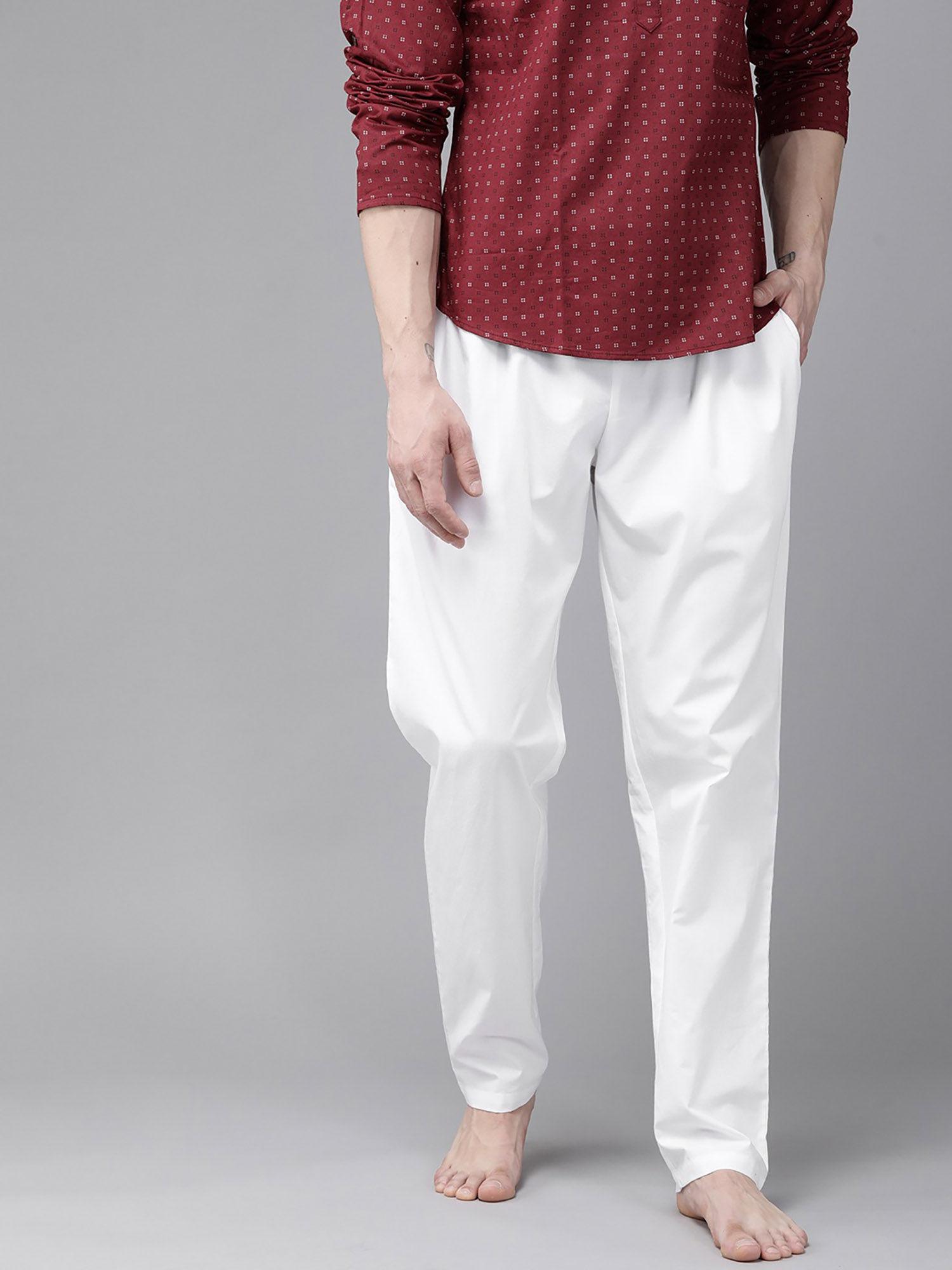 men-white-solid-pyjamas