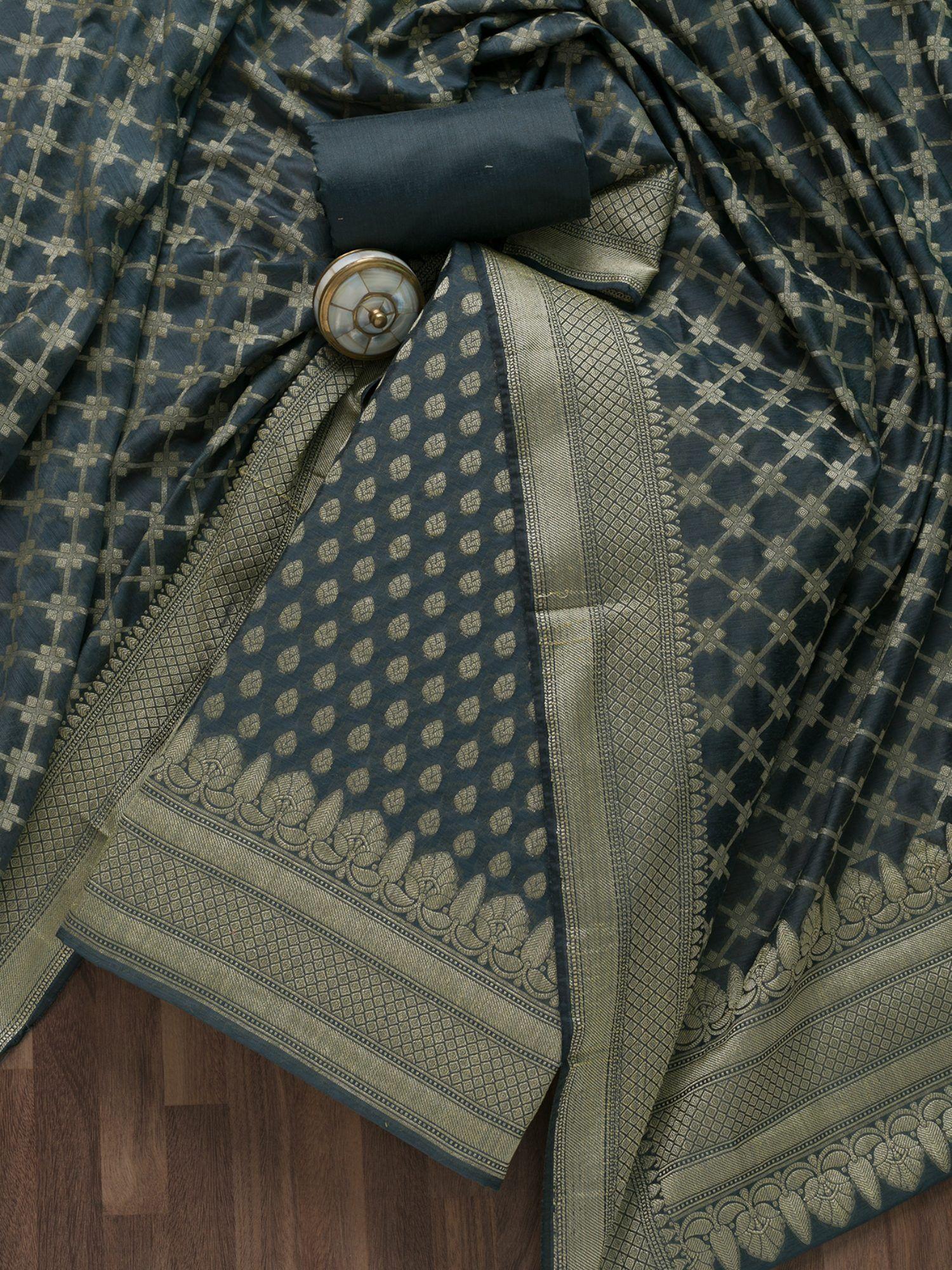 Grey Woven Banarasi Unstitched Salwar Suit