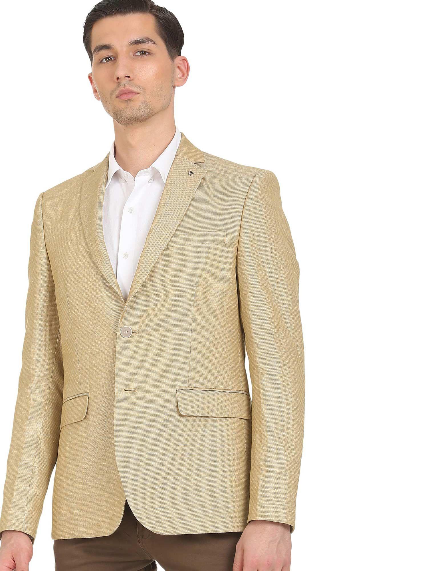 men-khaki-tailored-regular-fit-patterned-formal-blazer