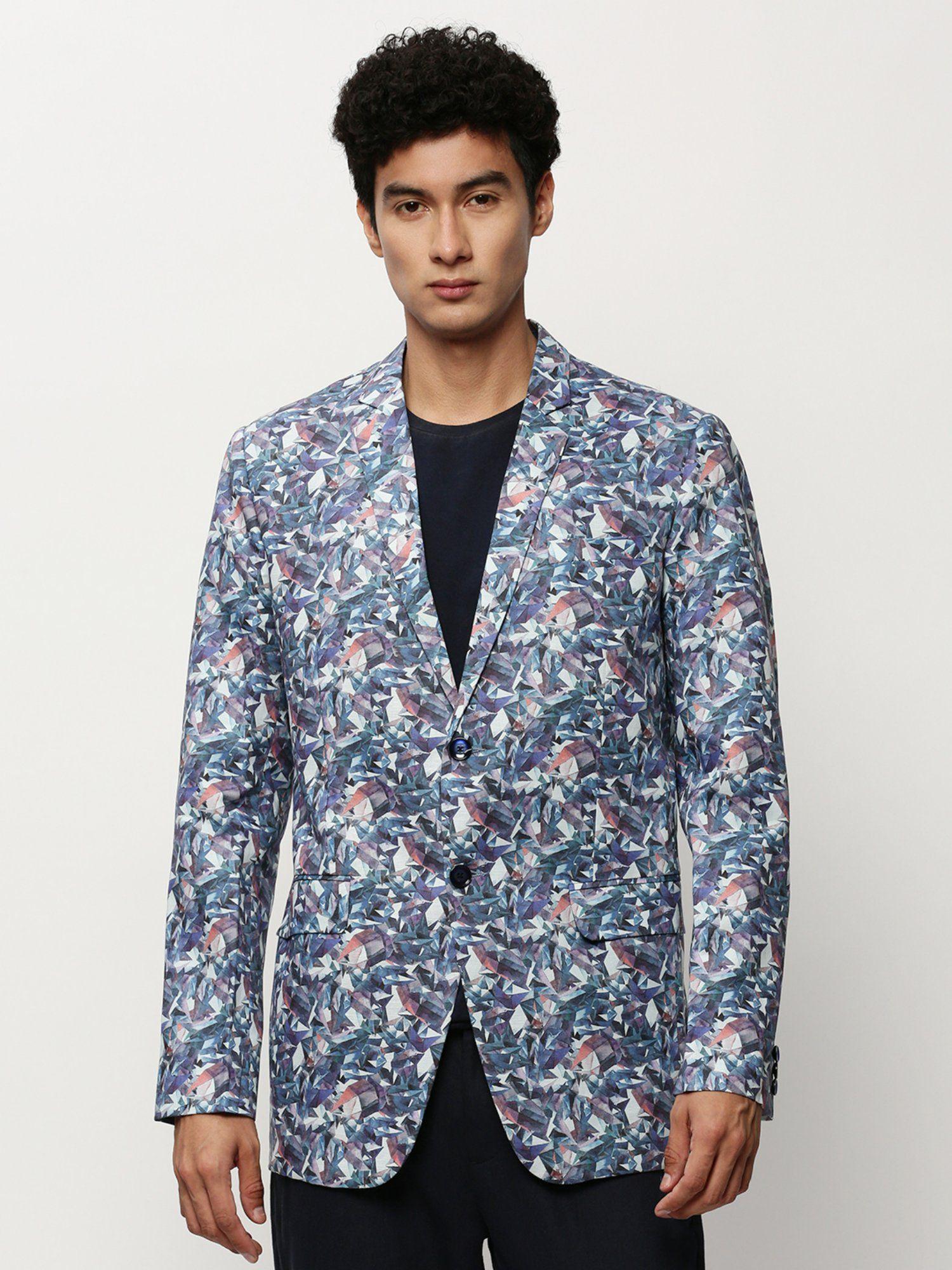 Men Notched Lapel Printed Multi-Color Single Breasted Blazer