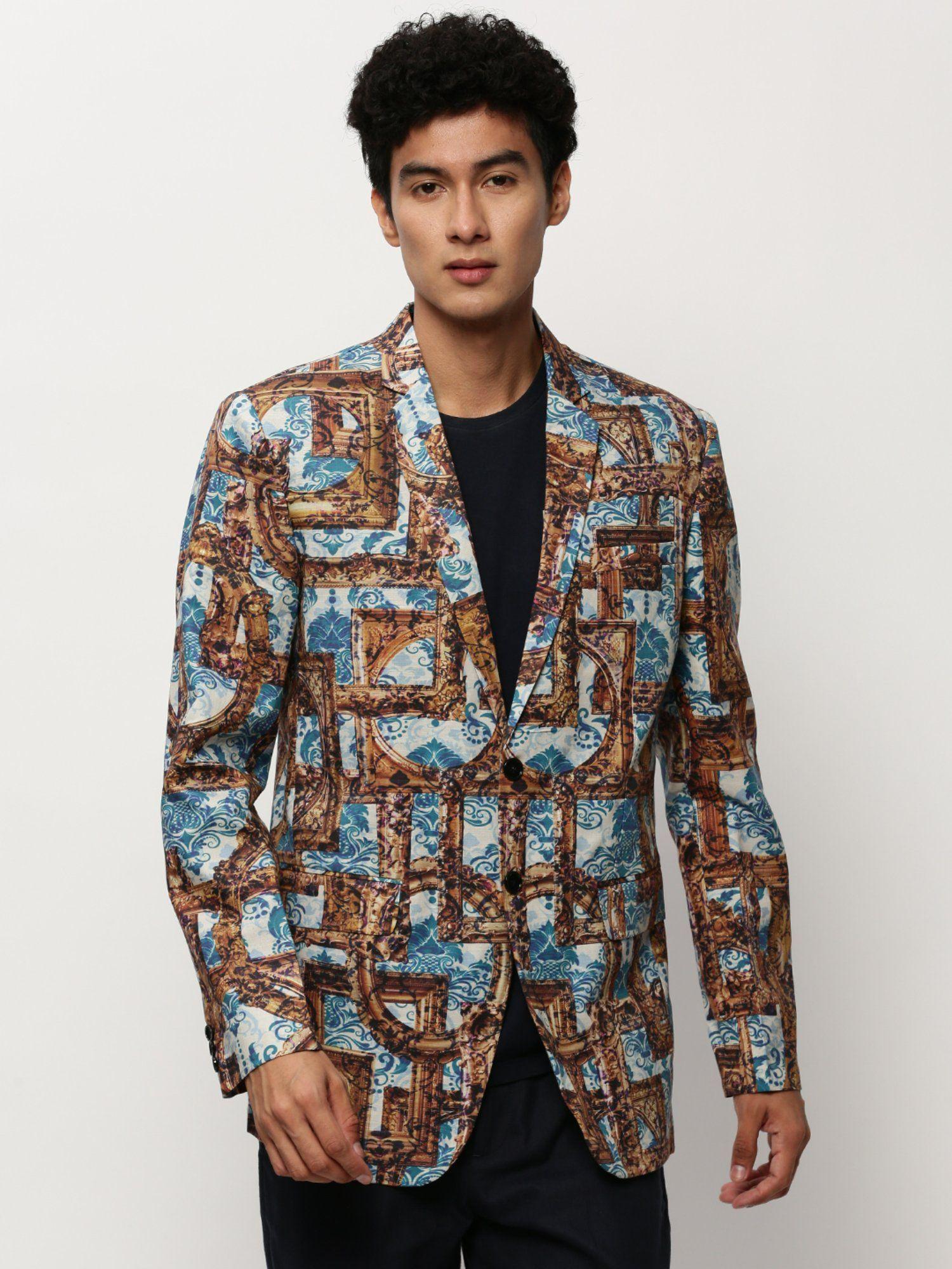 Men Notched Lapel Printed Multi-Color Single Breasted Blazer