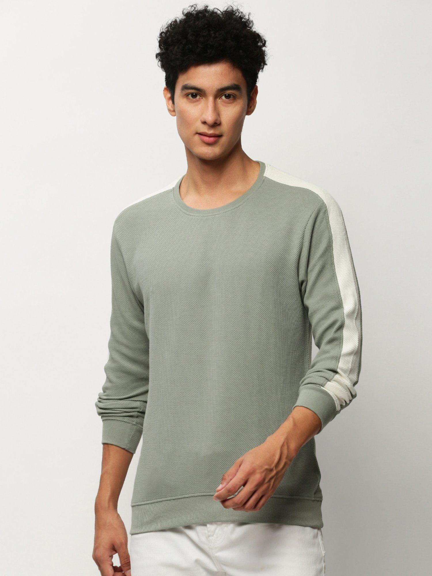 Men Round Neck Colorblock Sea Green Sweatshirt
