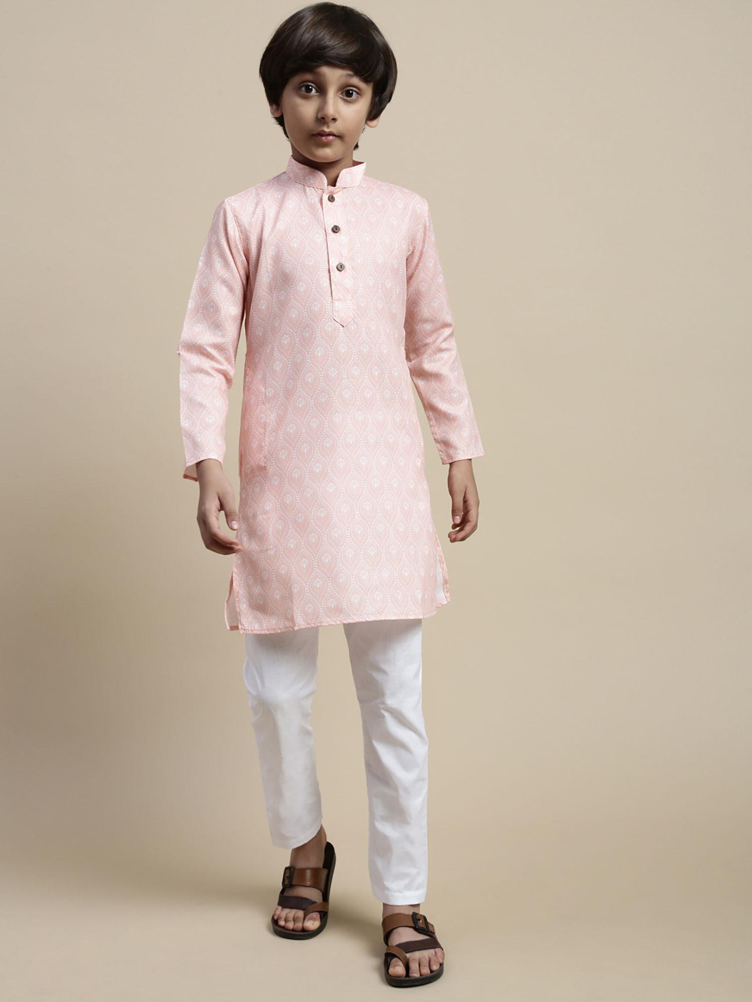 Boy Printed Pink Kurta Payjama (Set of 2)