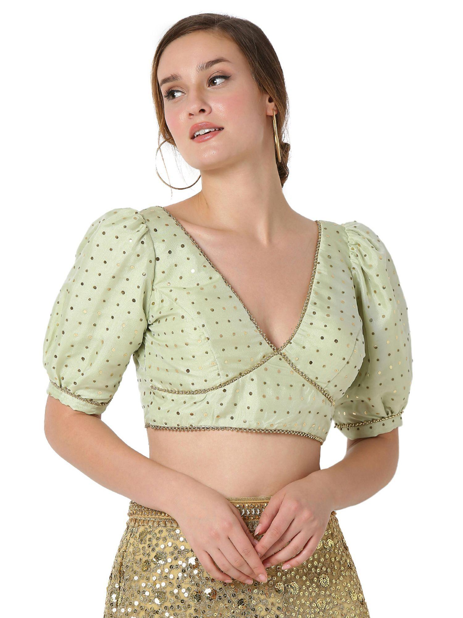 Women's Pastel Green Orgenza Embroidered Readymade Saree Blouse