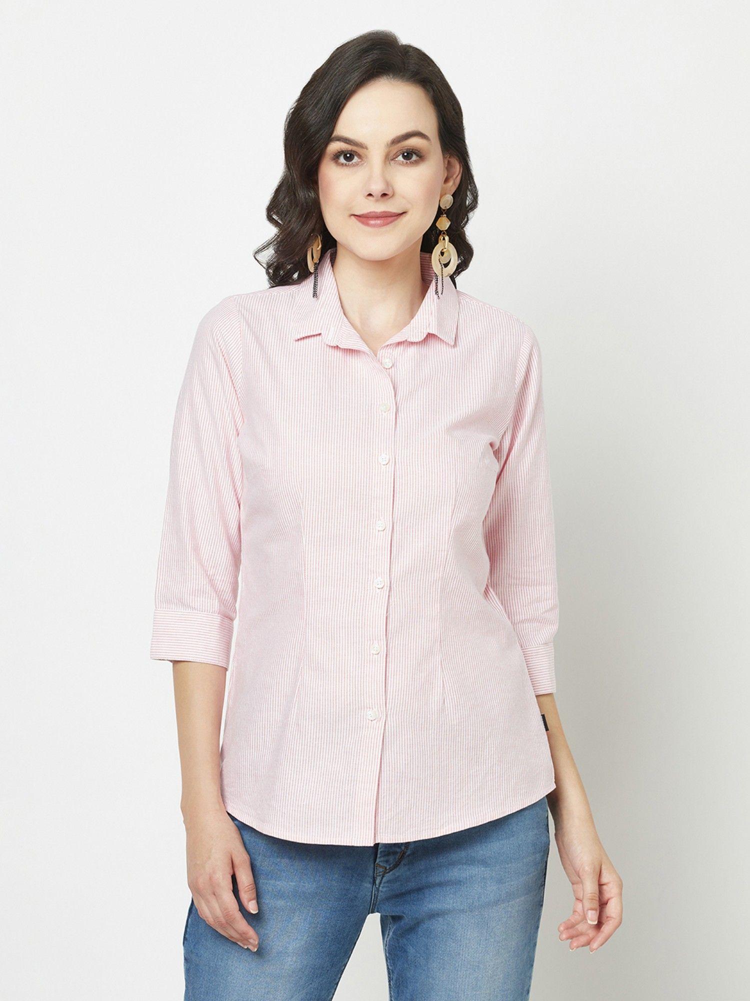Women Pink Pin Striped Shirt