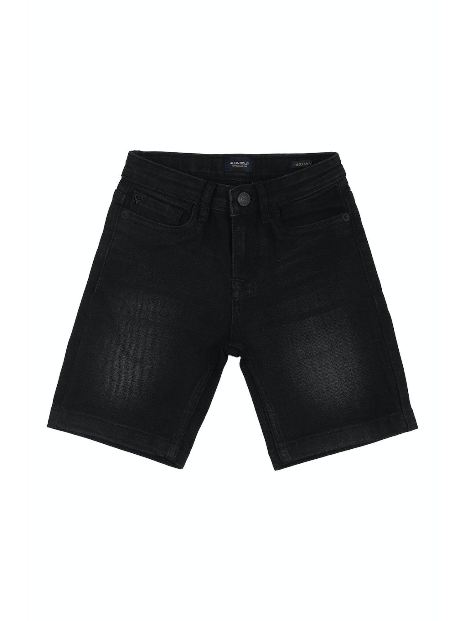 boys-black-regular-fit-solid-shorts