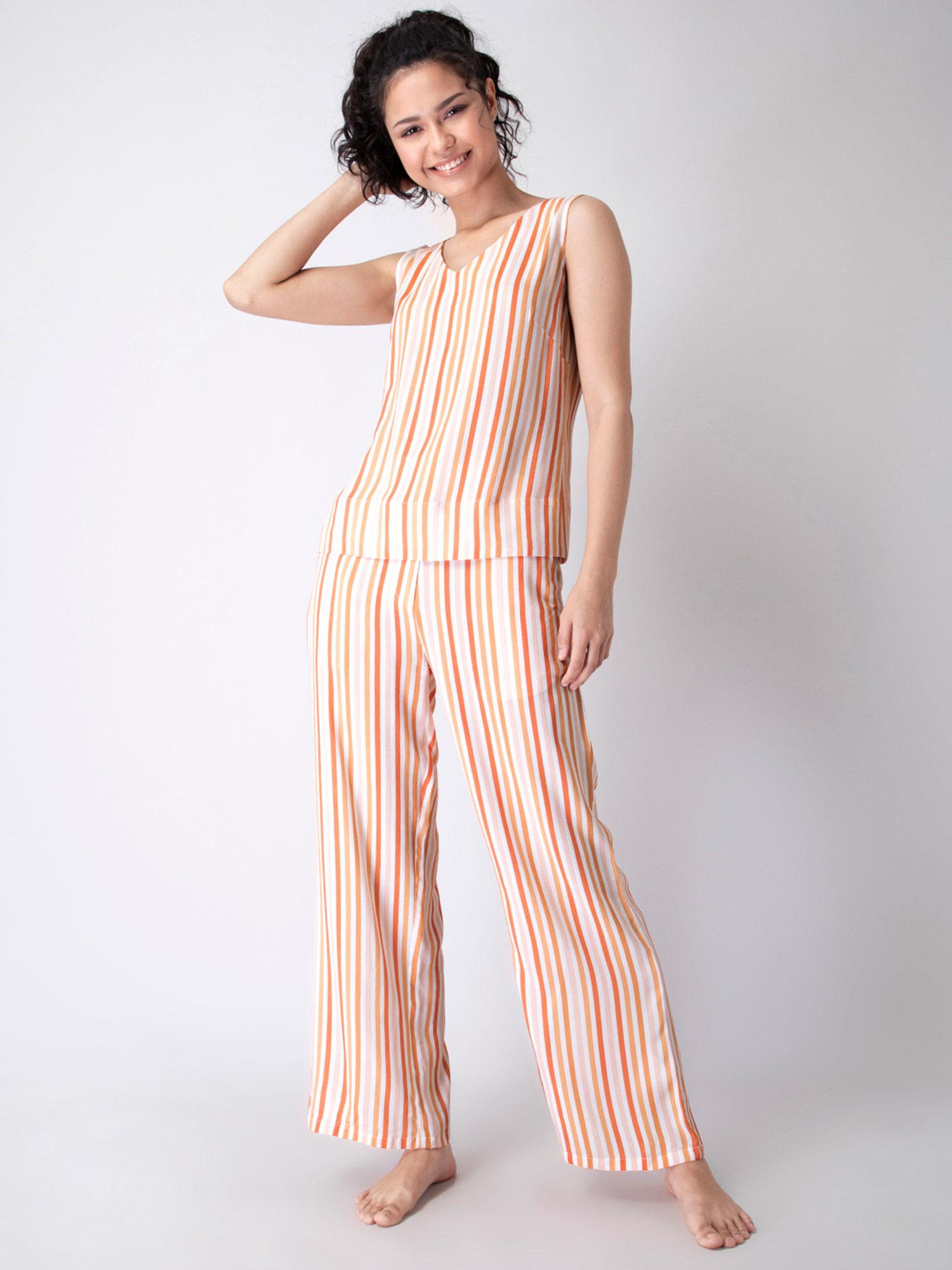 White Striped Sleeveless Pyjama (Set of 2)