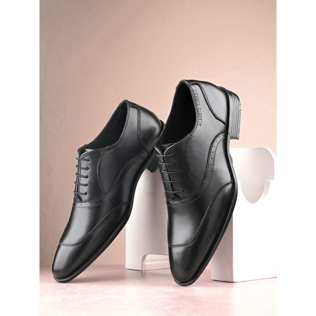 Genuine Leather Black Laceup Formal Shoes- Black