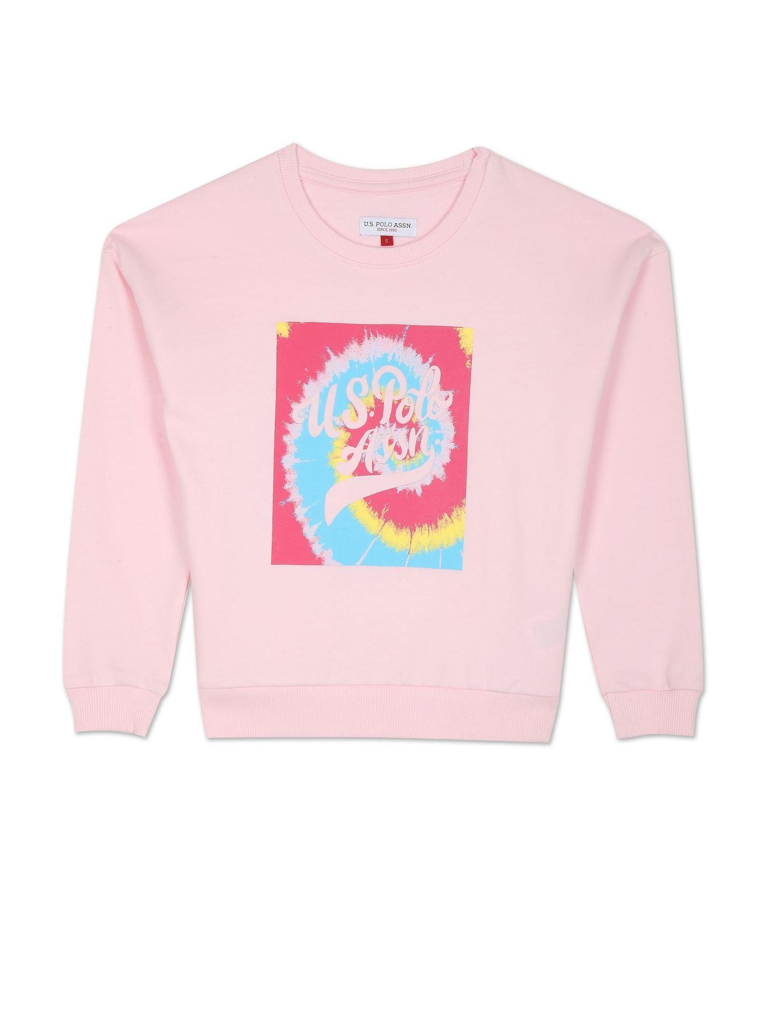Girls Pink Crew Neck Brand Print Sweatshirt