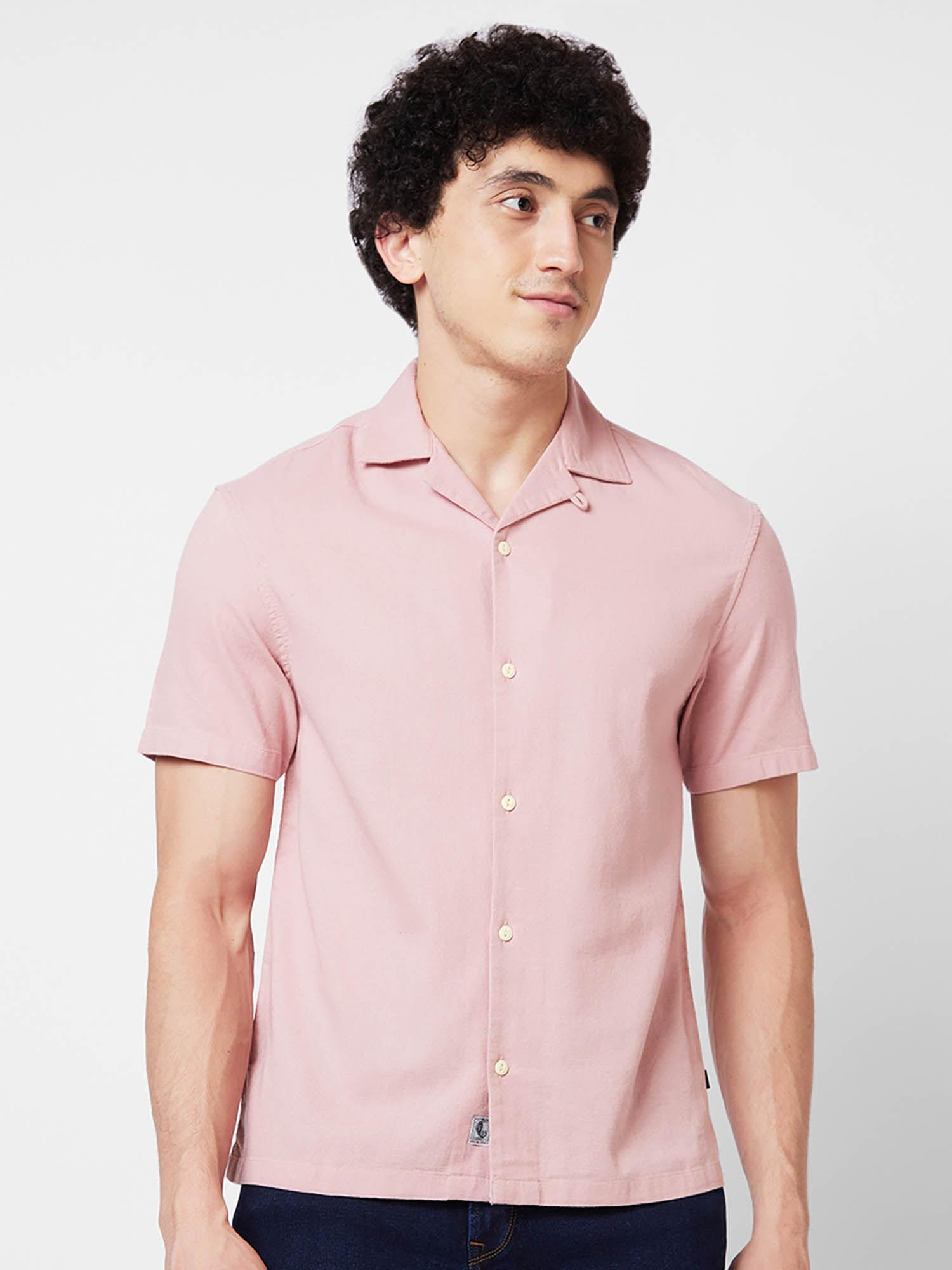 pink-solid-half-sleeve-shirt-for-men