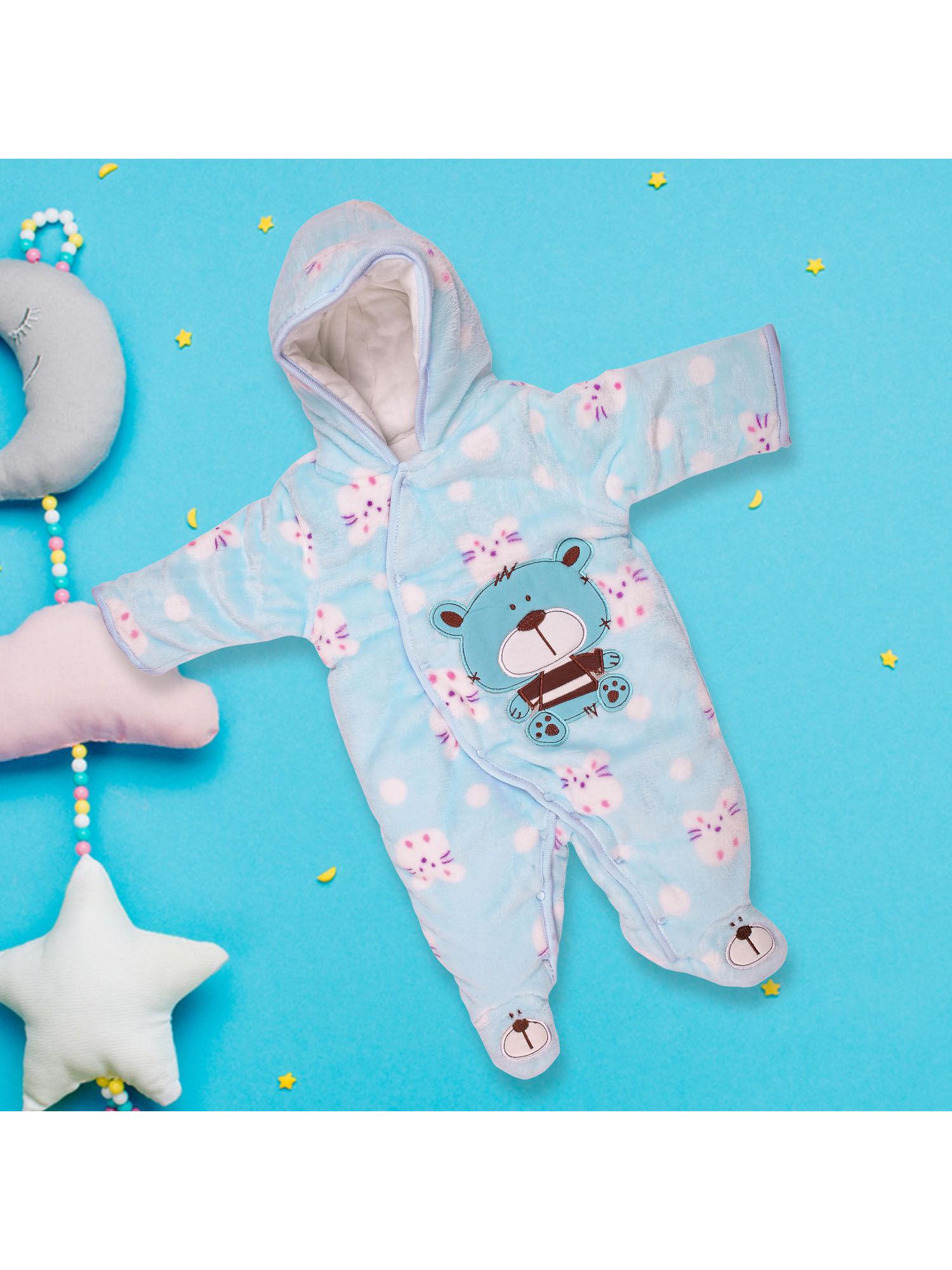 Bff Bear Blue Winter Quilted Hooded Romper