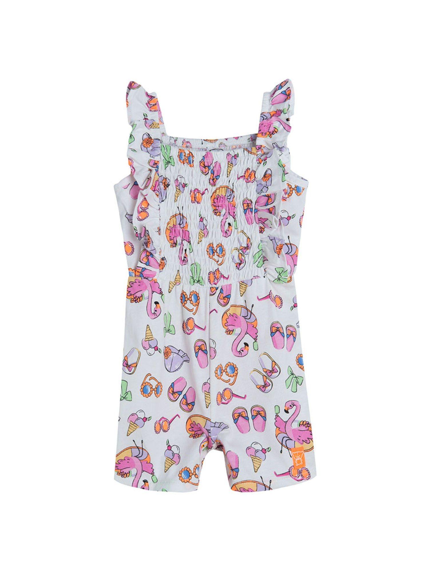 Smyk Girls Off White Printed Rompers