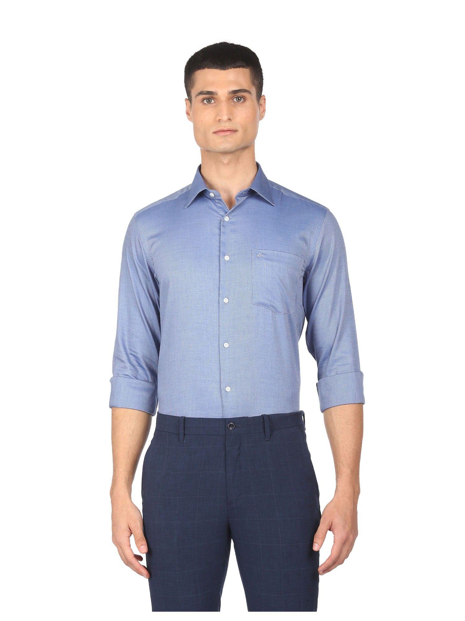 Men Blue Classic Regular Fit Cotton Formal Shirt