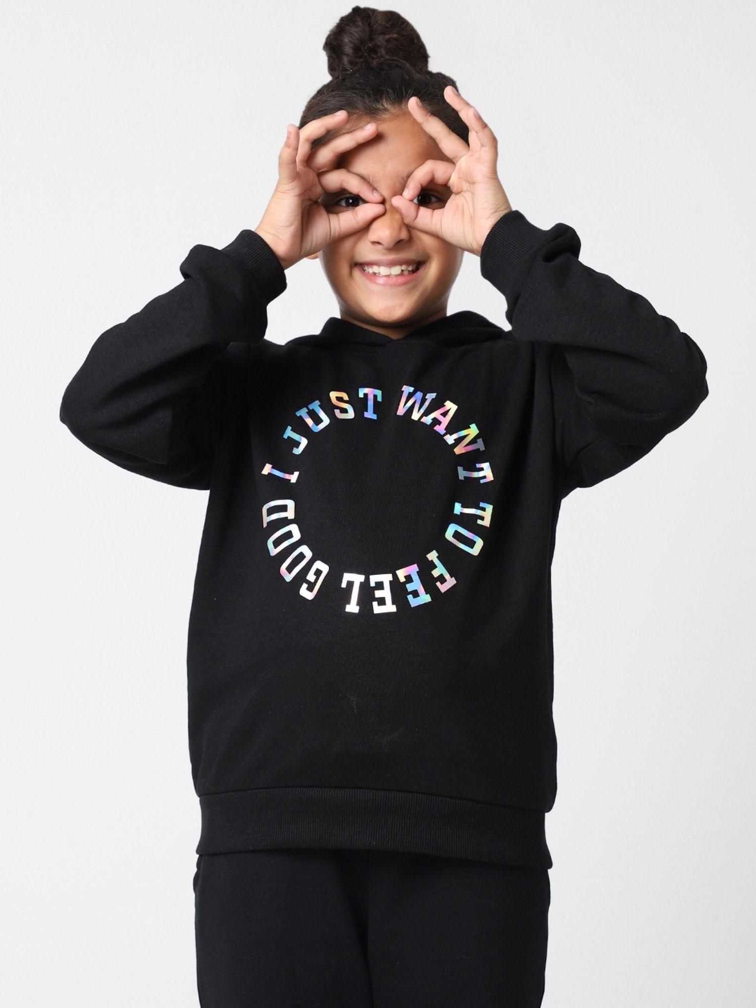 Girls Typography Black Sweatshirt