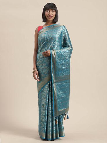 Women Mysore Silk Style Crepe Saree With Unstitched Blouse
