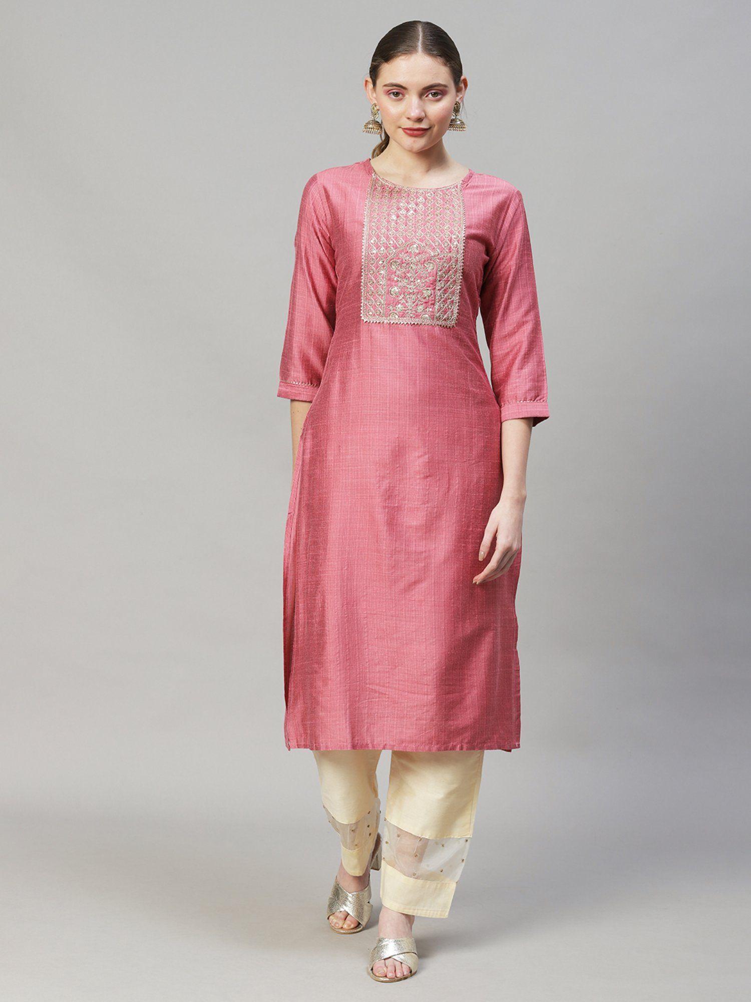 pink-ethnic-embroidered-straight-fit-kurta