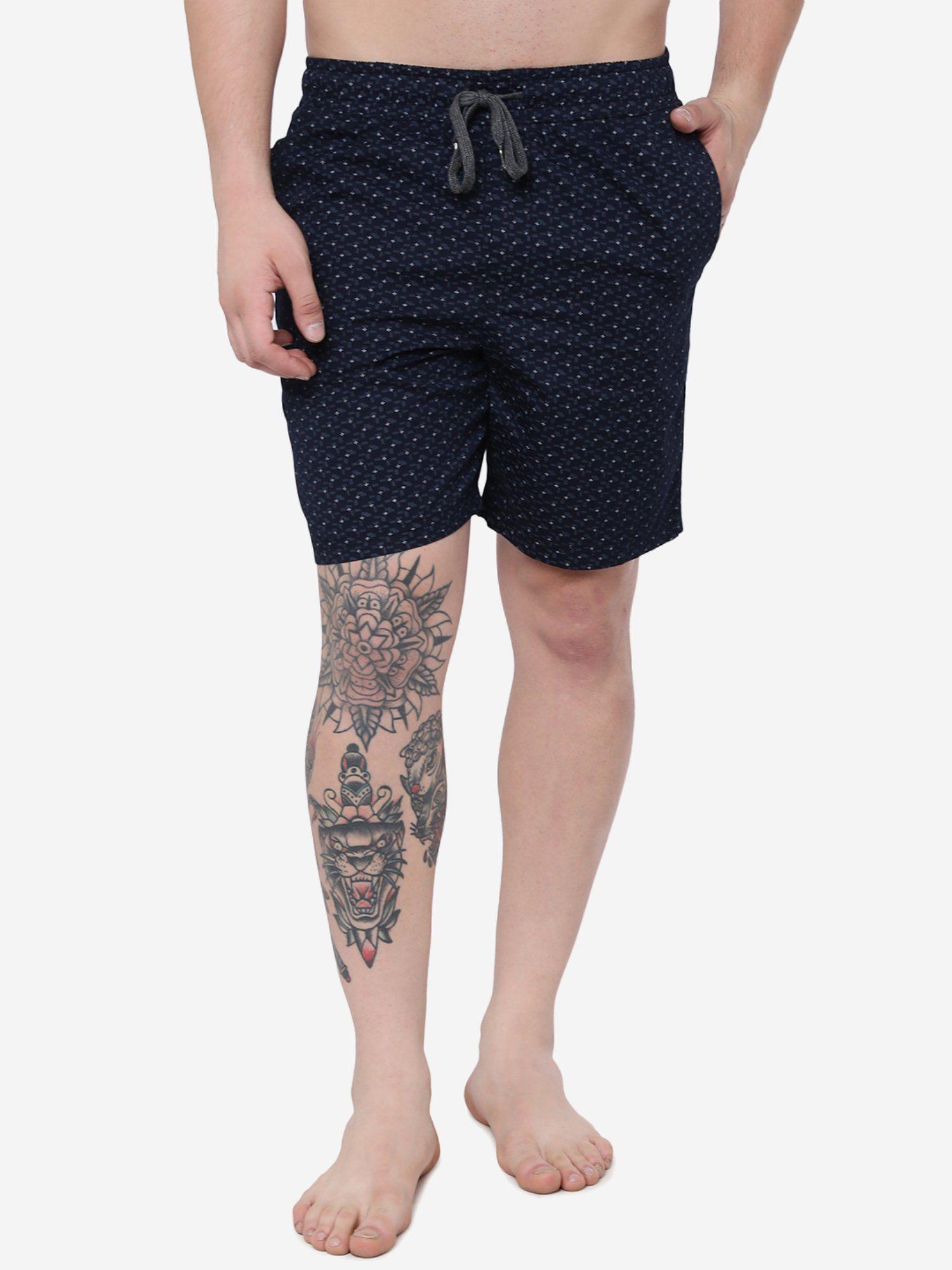 Men Navy Blue Cotton Slim Fit Printed Boxer Shorts