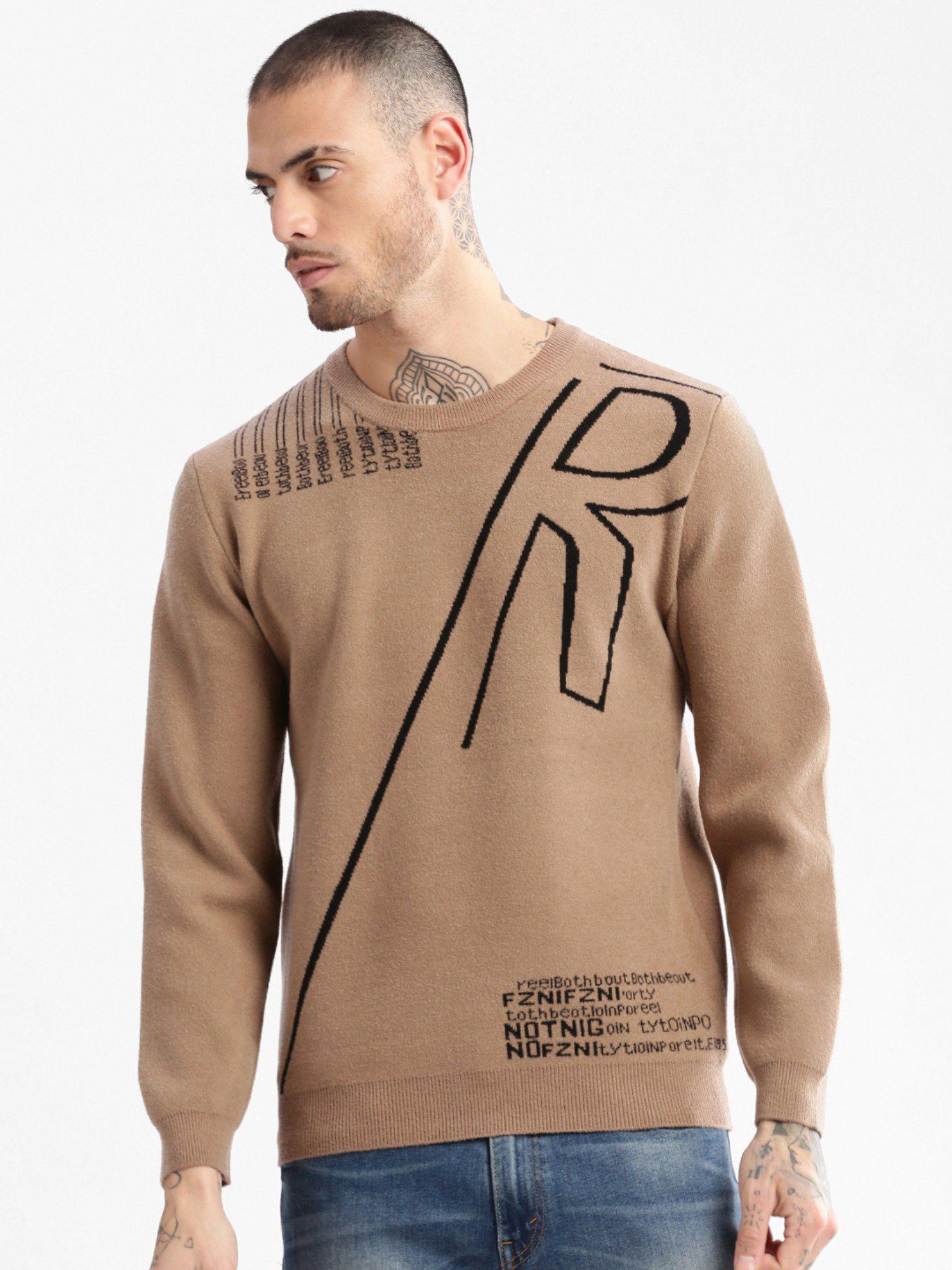 mens-round-neck-long-sleeves-self-design-brown-pullover
