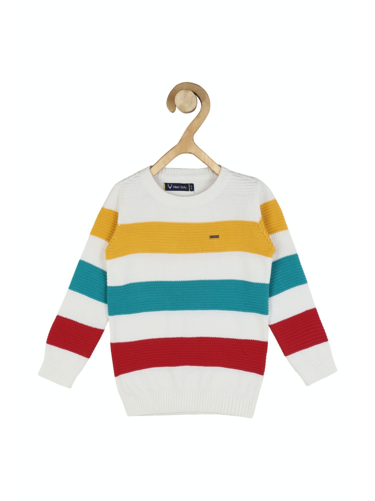 Boys White Stripe Regular Fit Sweatshirt