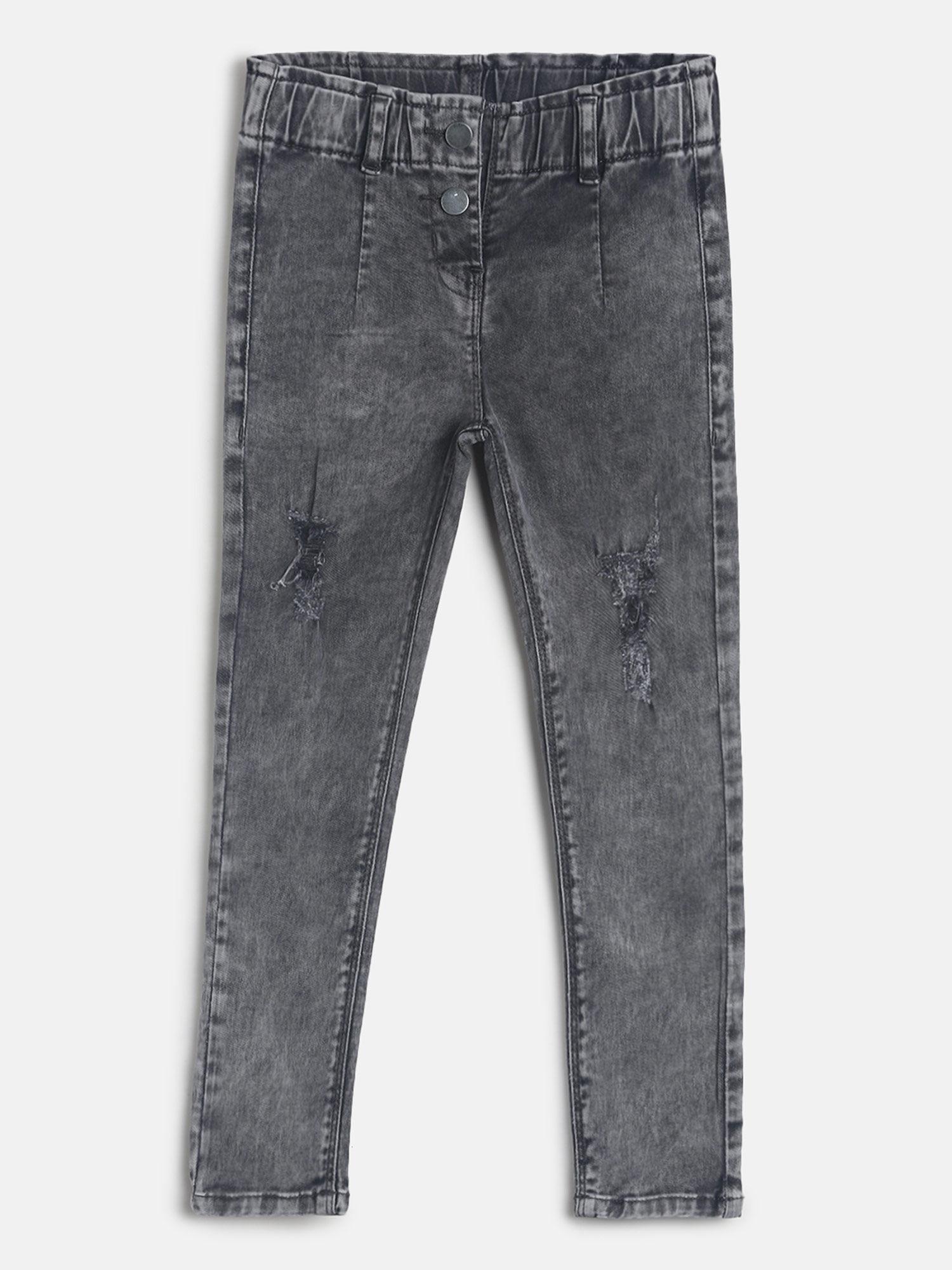 Girls Grey Lycra Solid Jeans