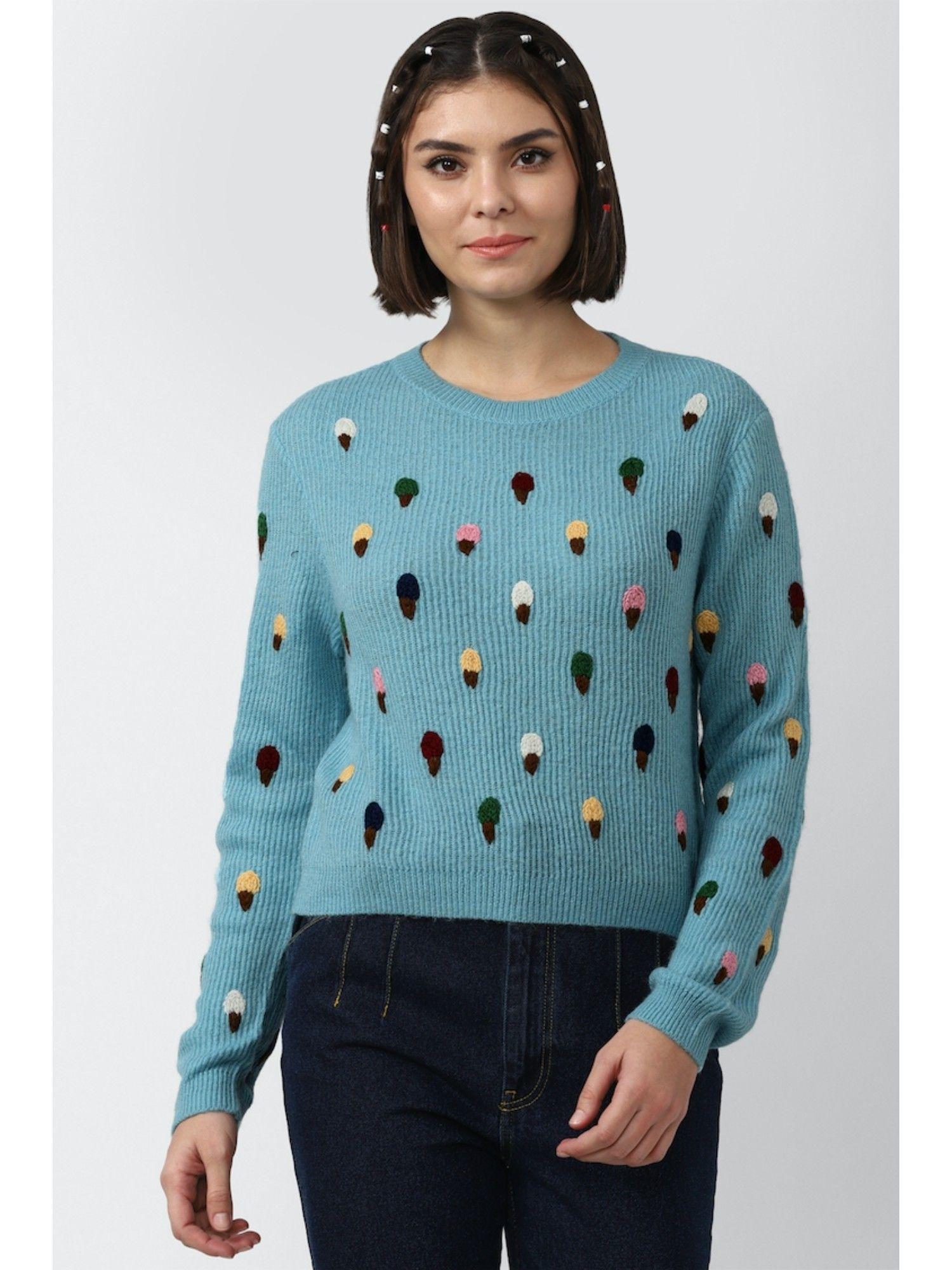 blue-printed-sweater