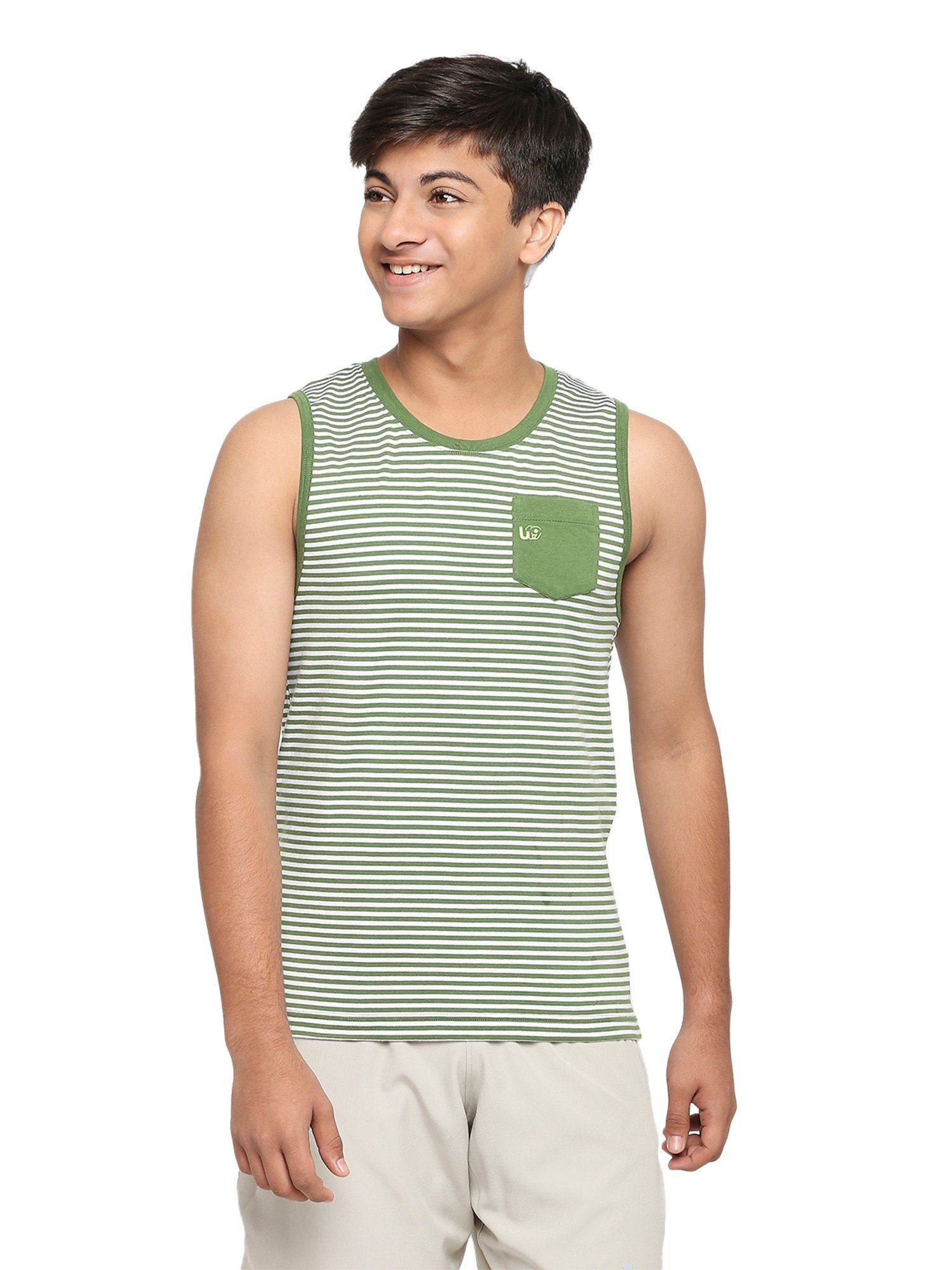 Teens Green Striped Vest