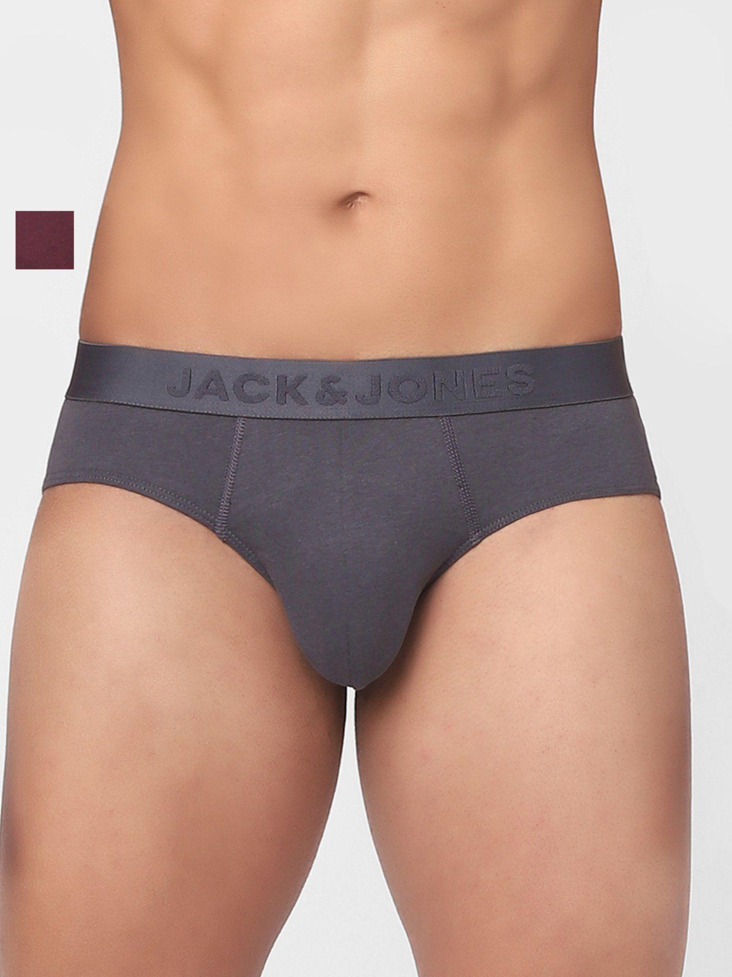 Maroon &amp; Grey Solid Briefs - Pack of 2
