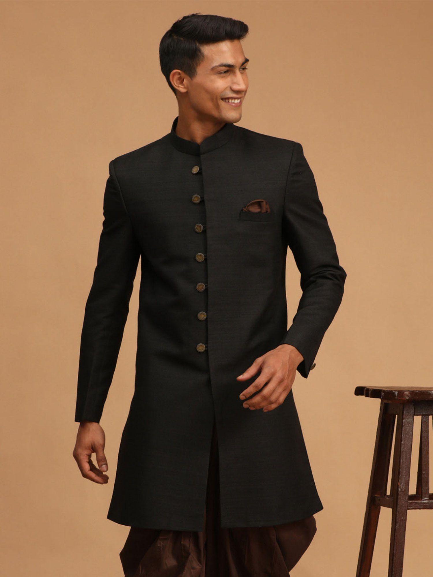 mens-black-silk-blend-sherwani-only-top