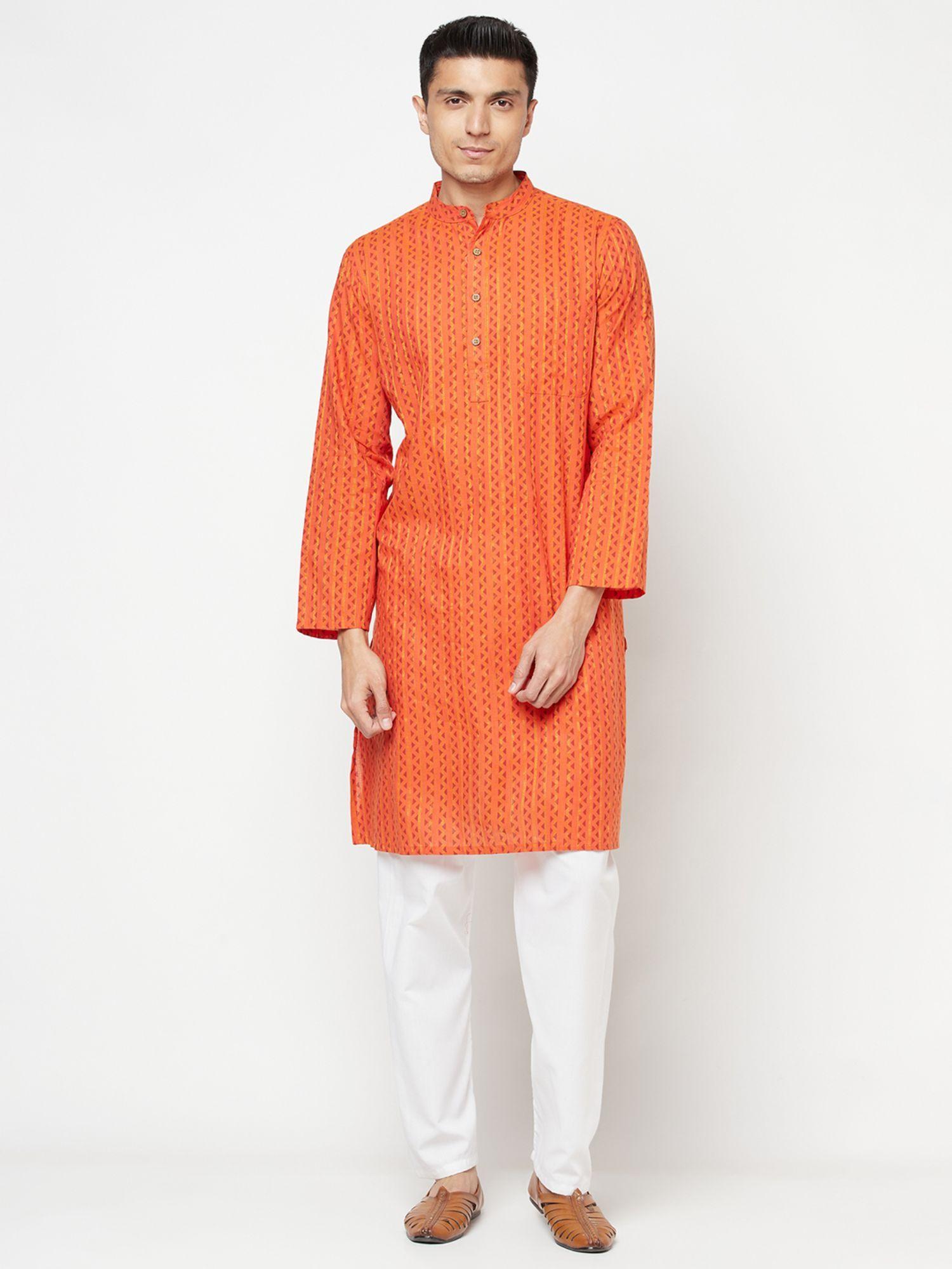 cotton-blend-orange-printed-men-kurta