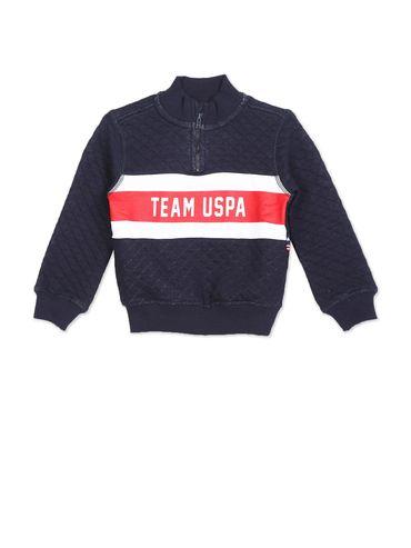 Boys Navy High Neck Brand Print Sweater