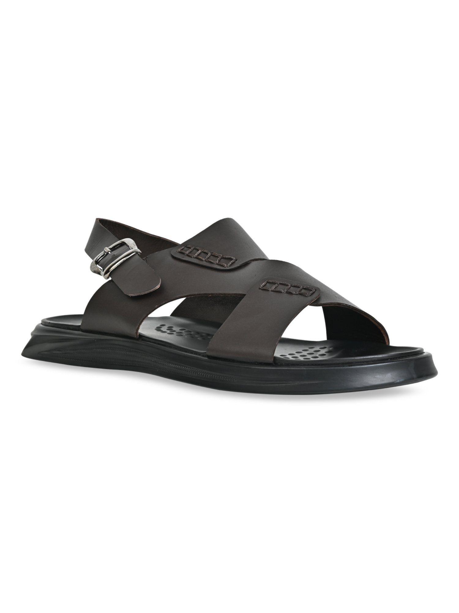 Brown Men Casual Leather Back Strap Sandals