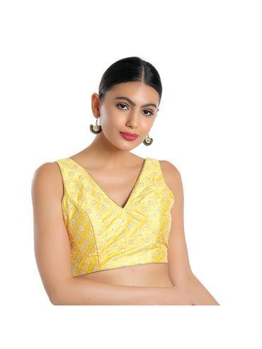 Women Yellow Jain Silk Readymade Saree Blouse