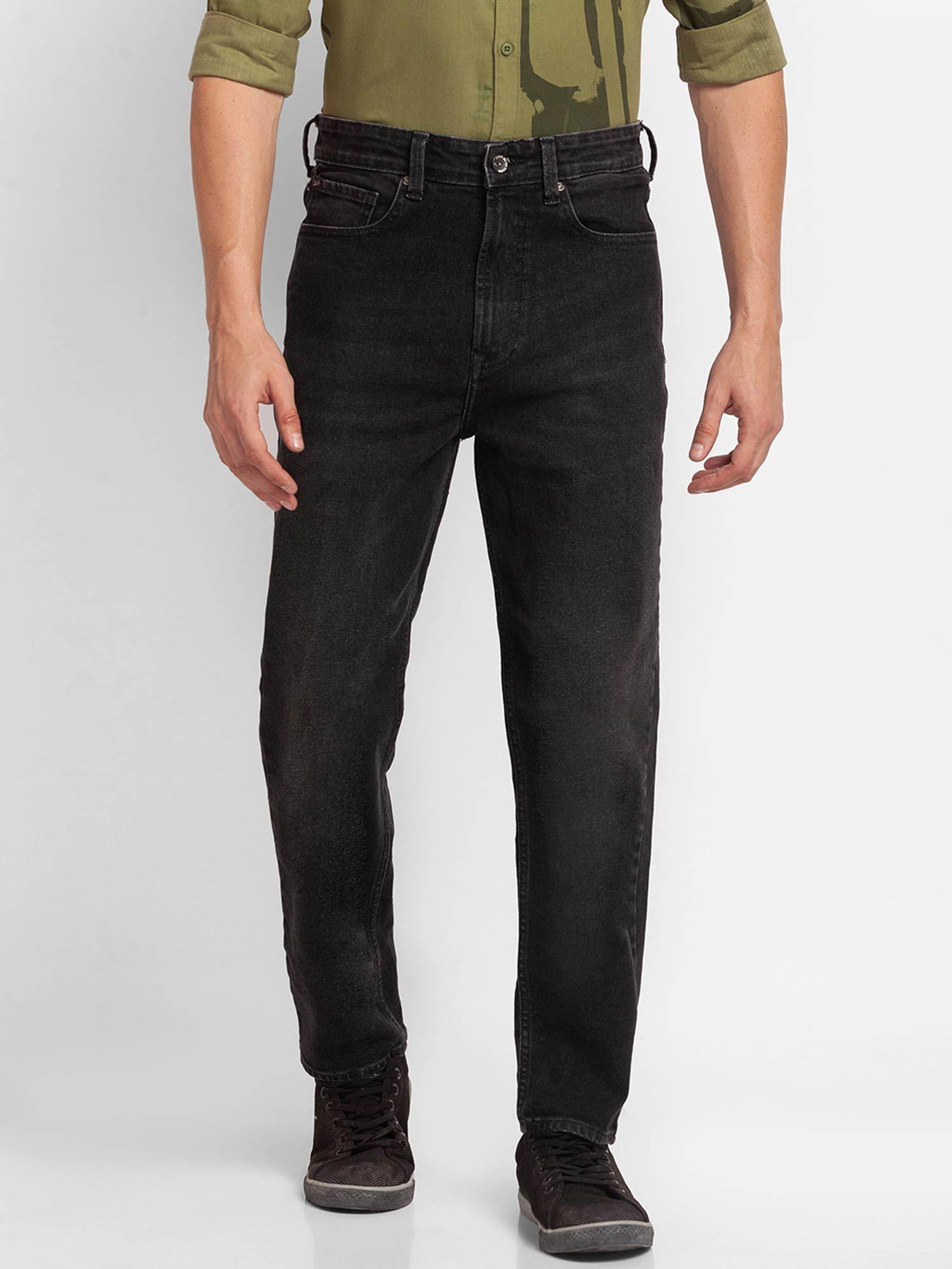 Carbon Black Cotton Loose Fit Regular Length Jeans for Men (renato)