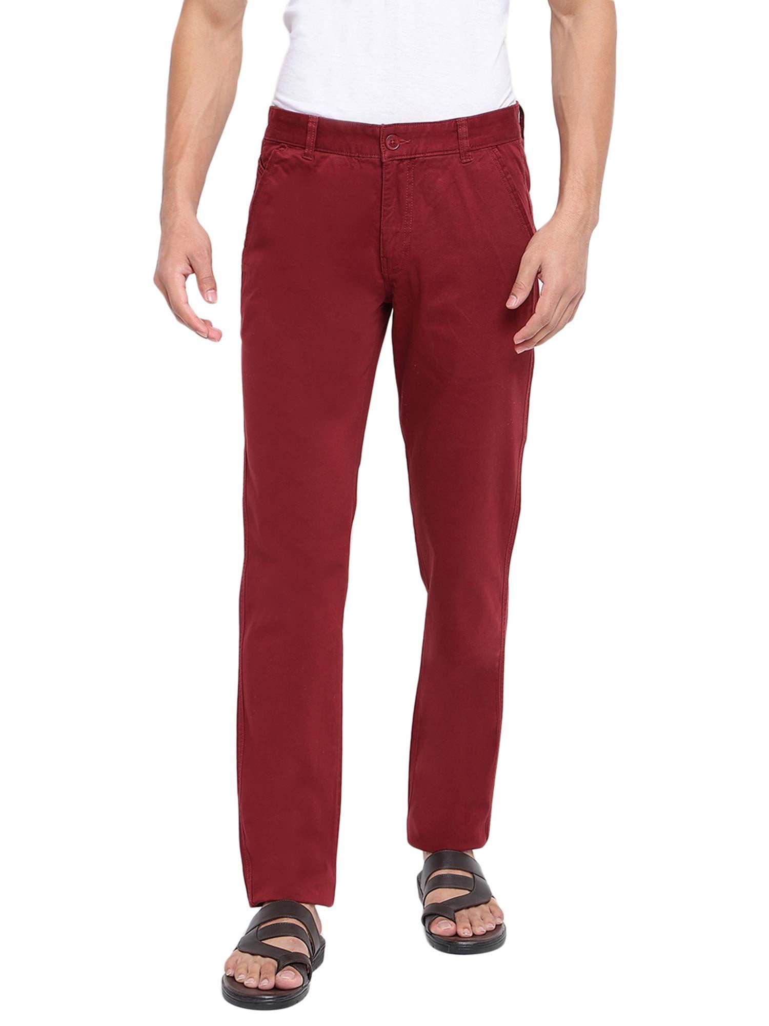 cotton-slim-fit-solid-burgundy-trouser
