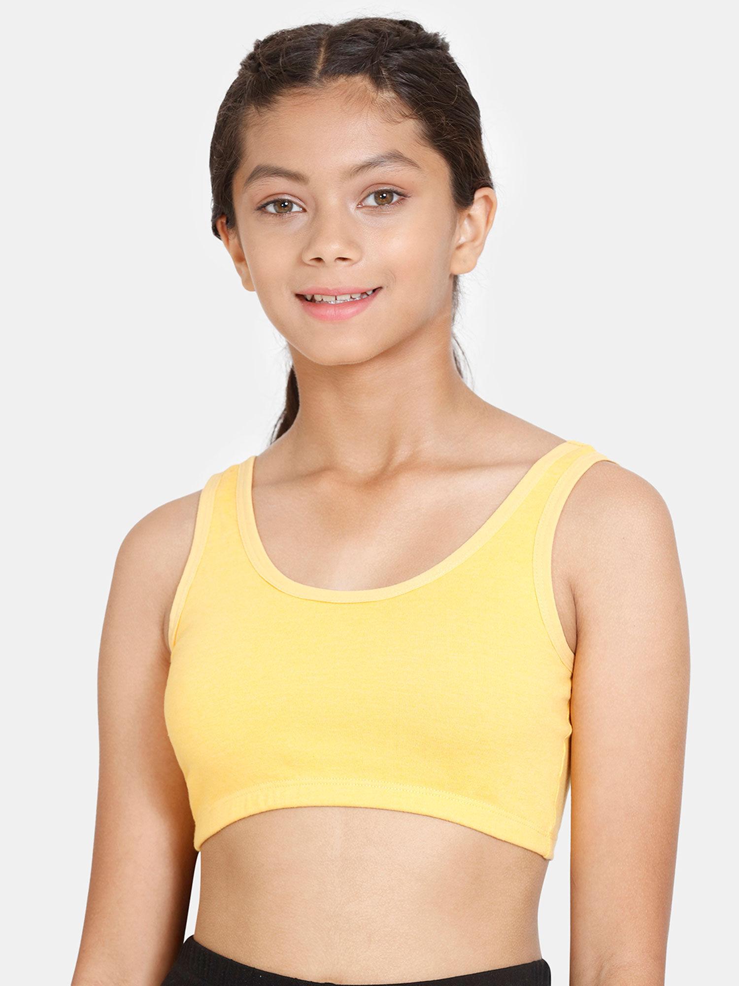 Girls Double Layered Non Wired 3-4th Coverage Beginner Bra Amber Yellow