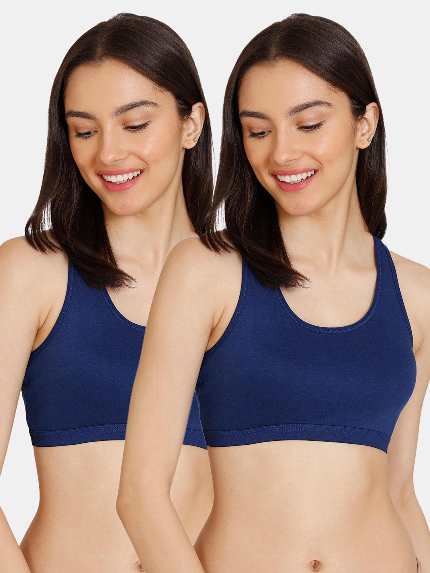 Girls Double Layered Non Wired Beginner Sports Bra Navy Blue (Pack of 2)
