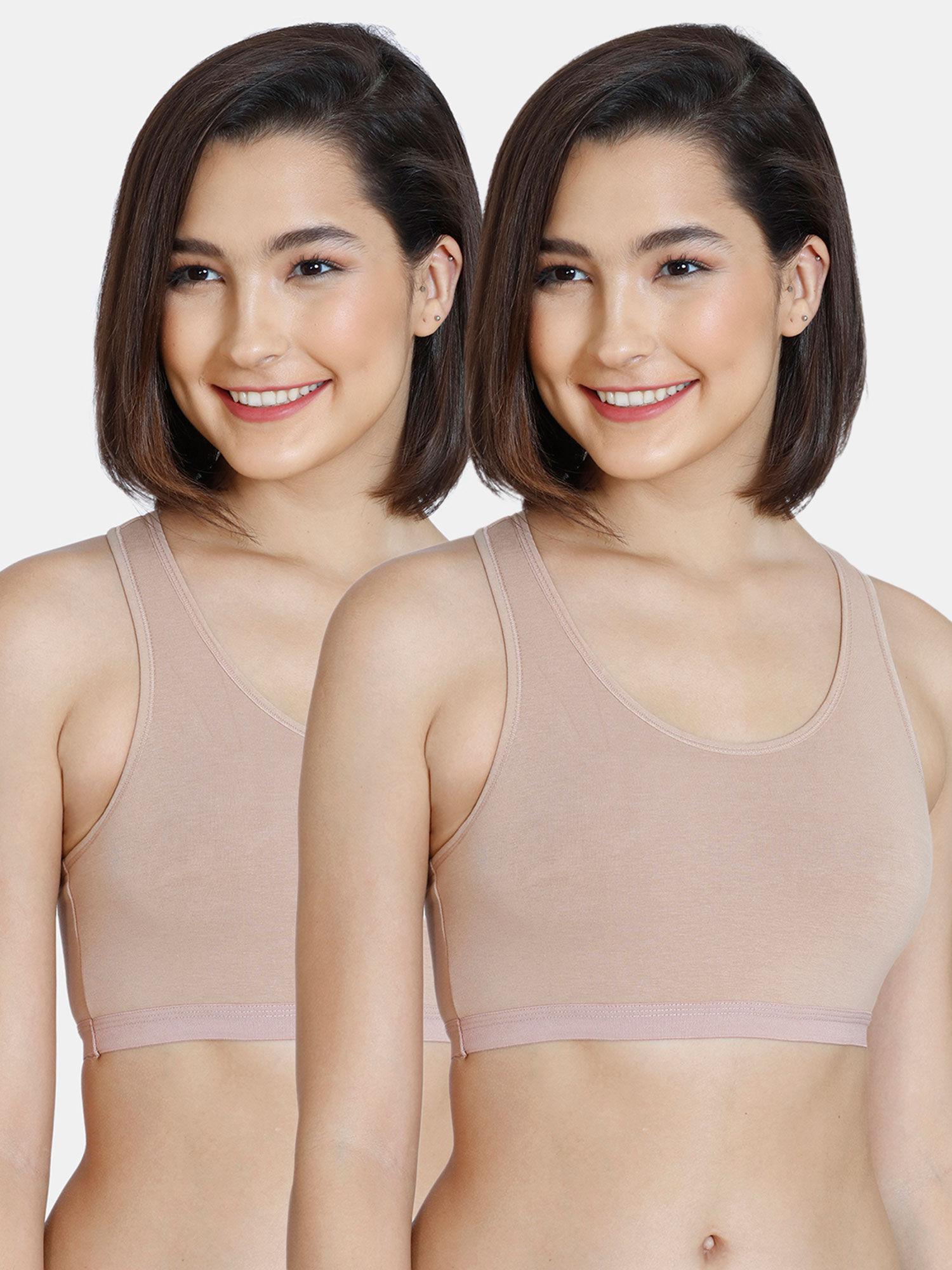 Girls Double Layered Non Wired Sports Bra Roebuck Beige (Pack of 2)