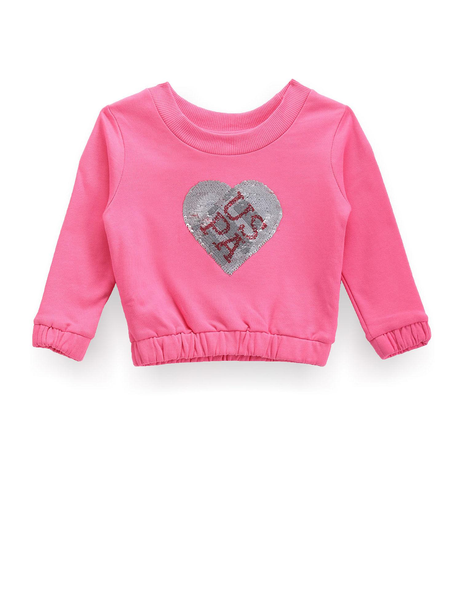 Pink Girls Heart Flip Sequin Sweatshirt