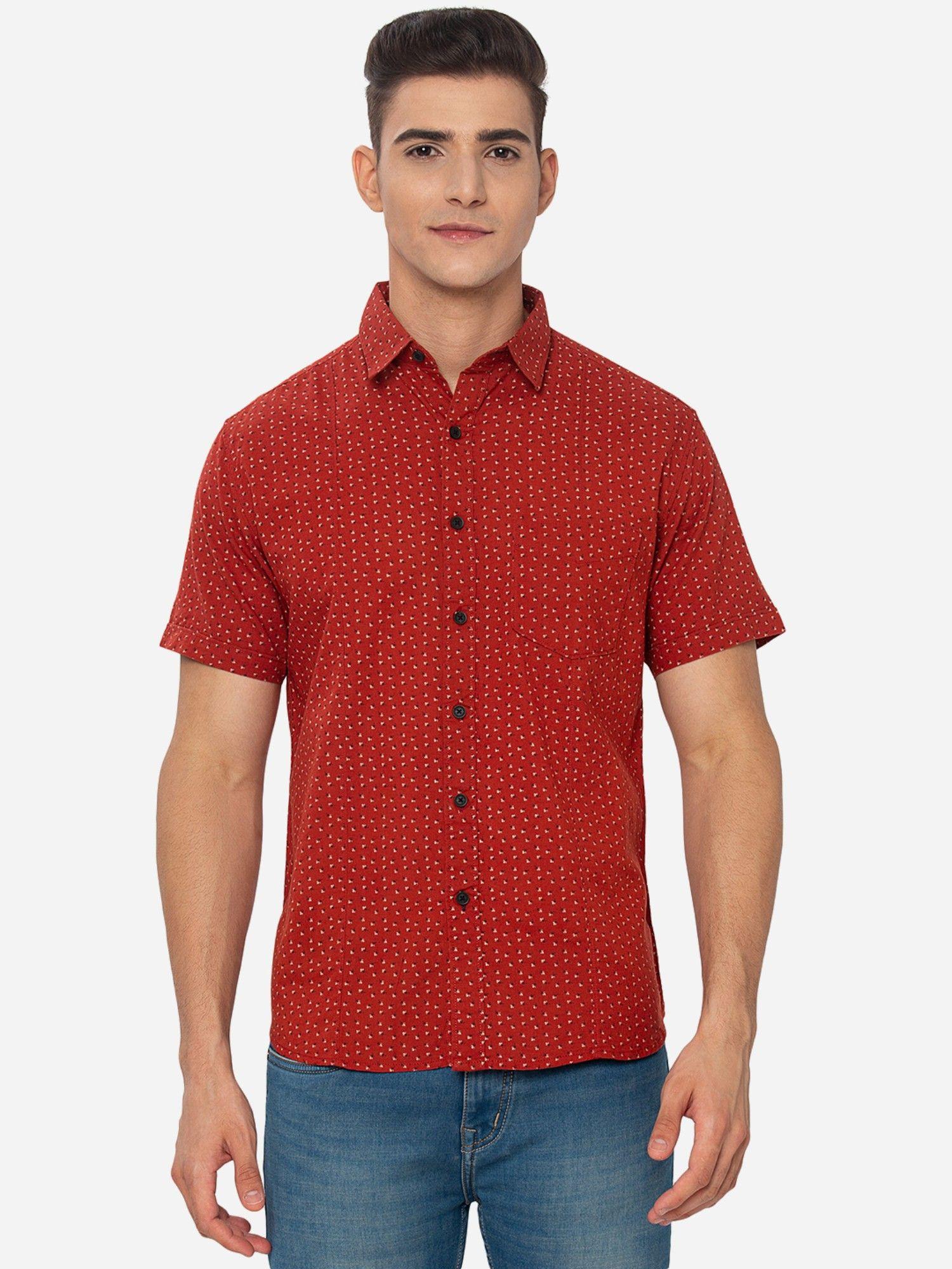 men-rust-cotton-slim-fit-printed-half-sleeve-semi-casual-shirt