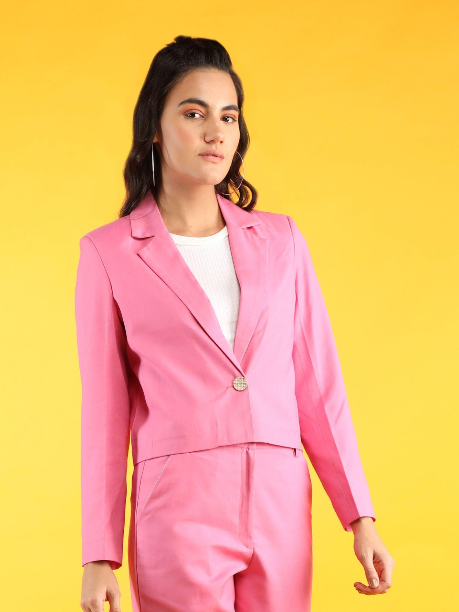 Pink Women Solid Single-Breasted Blazer