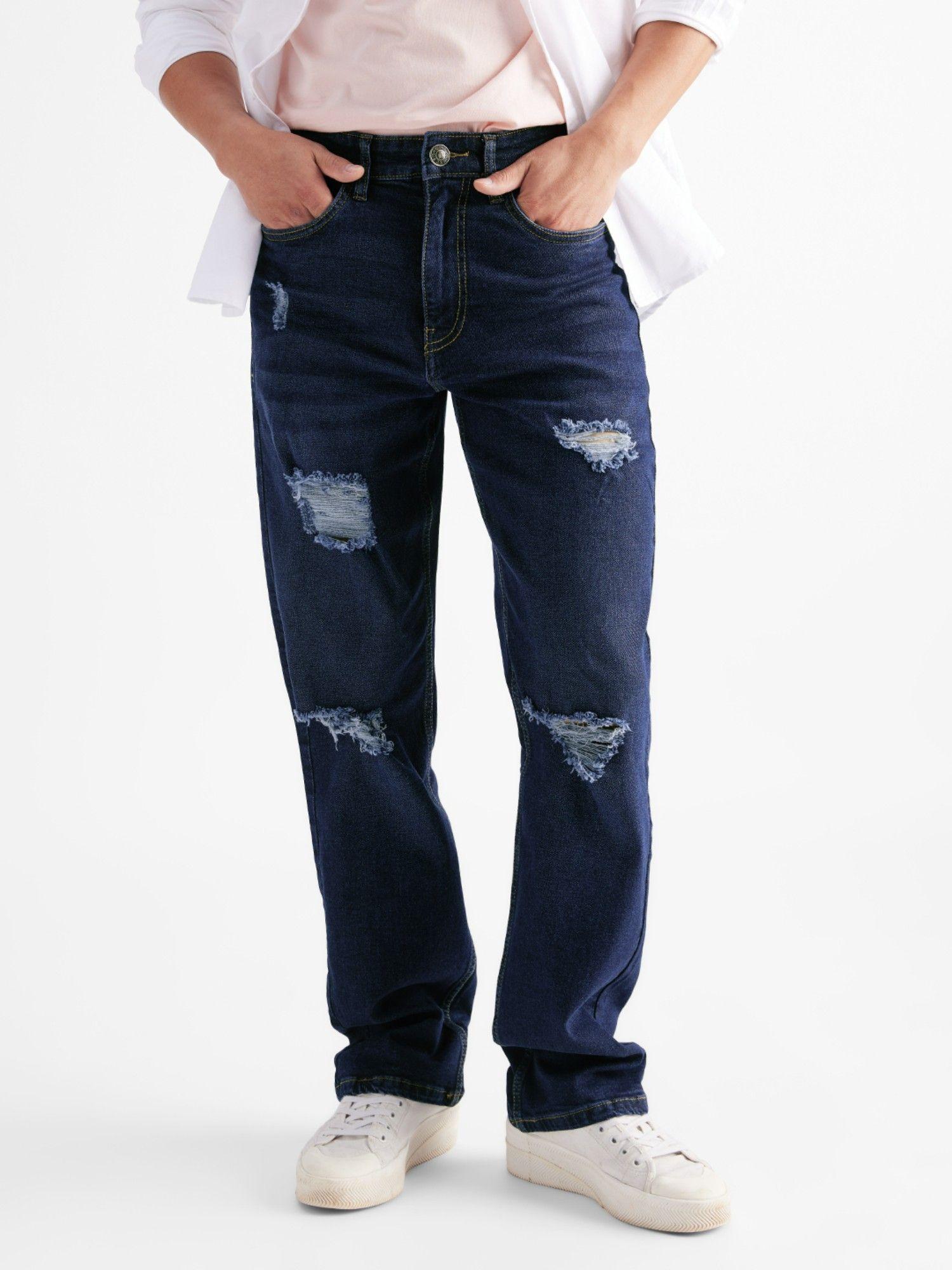 Original Solids: Distressed Blue (baggy Fit) Men Jeans For Mens