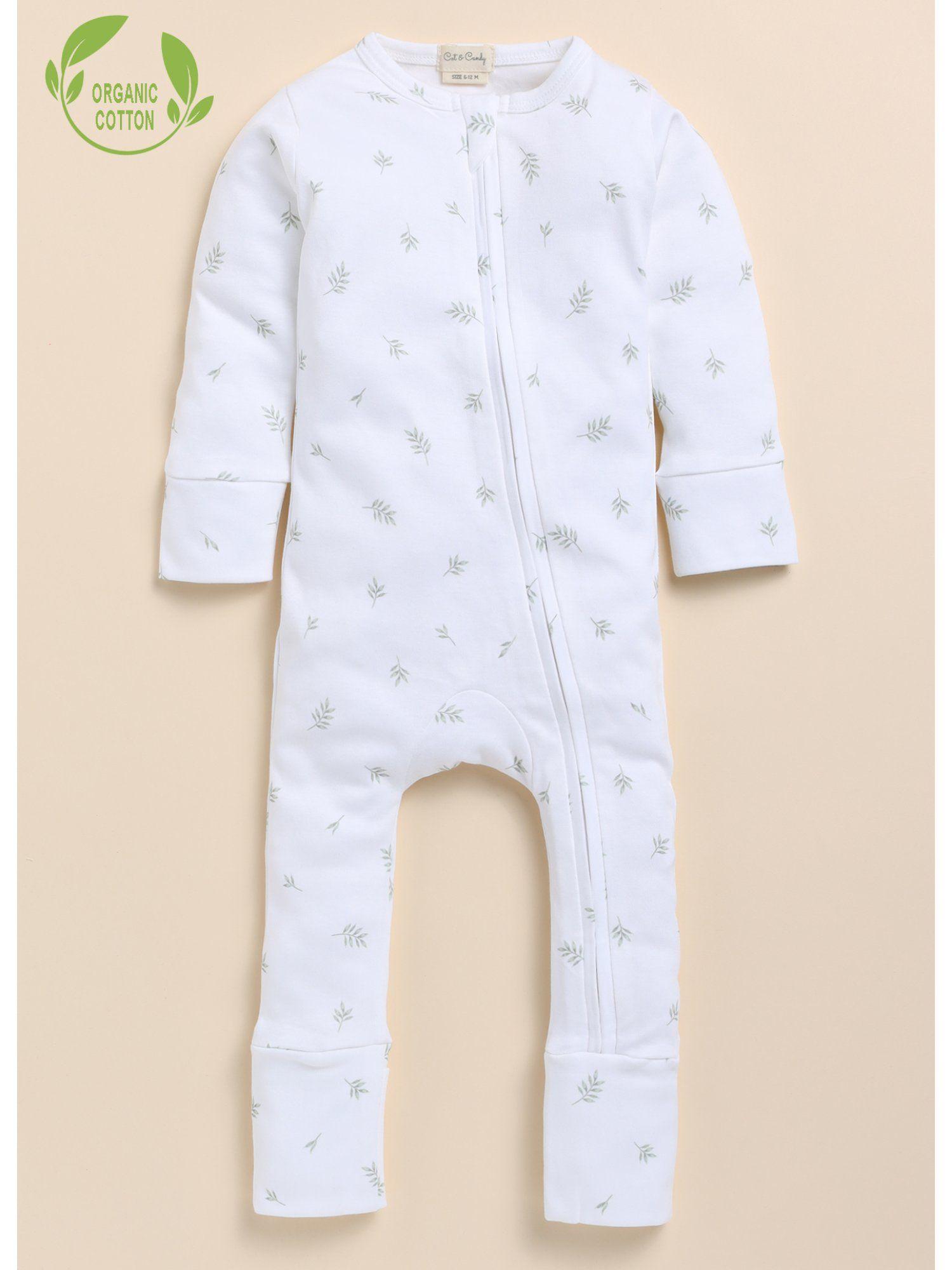 Full Sleeve Organic Cotton Kids Zipsuit-White