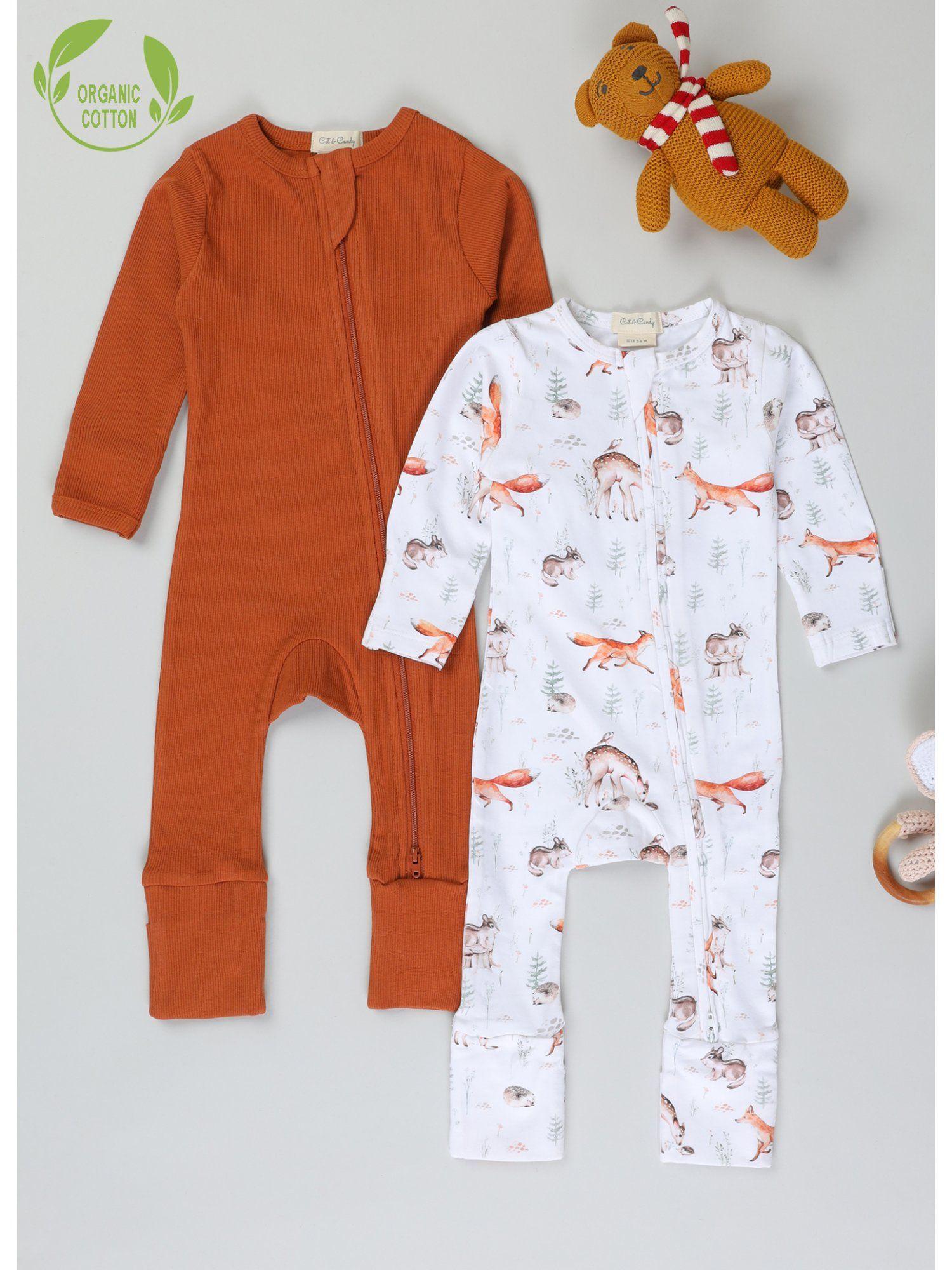 Full Sleeve Organic Cotton Kids Printed Zipsuit (Pack of 2)