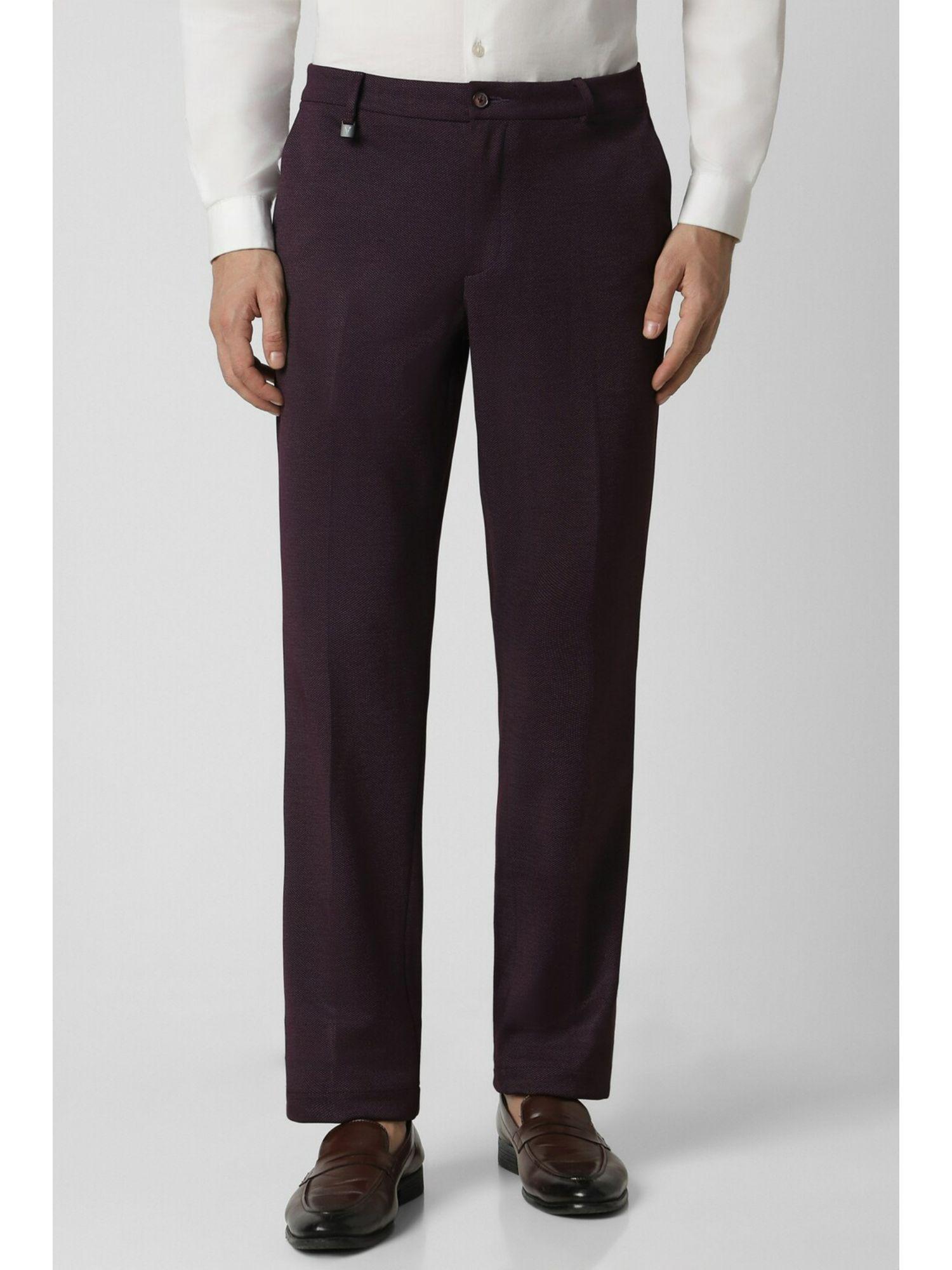 men-burgundy-textured-skinny-fit-trousers