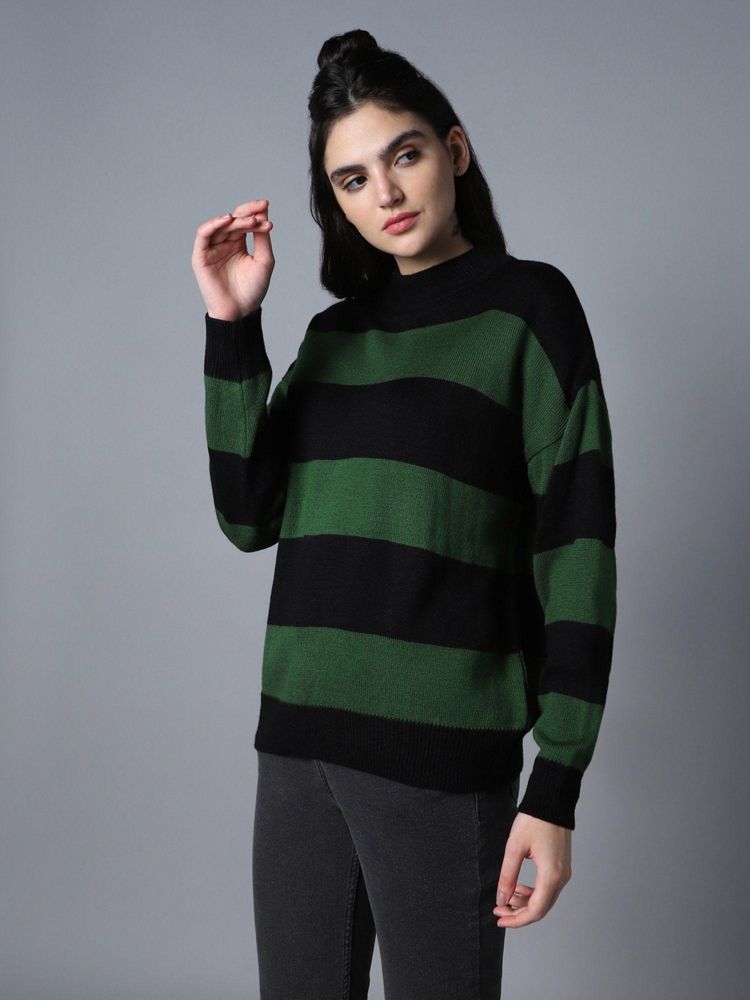 women-acrylic-striped-long-sleeves-crew-neck-sweaters